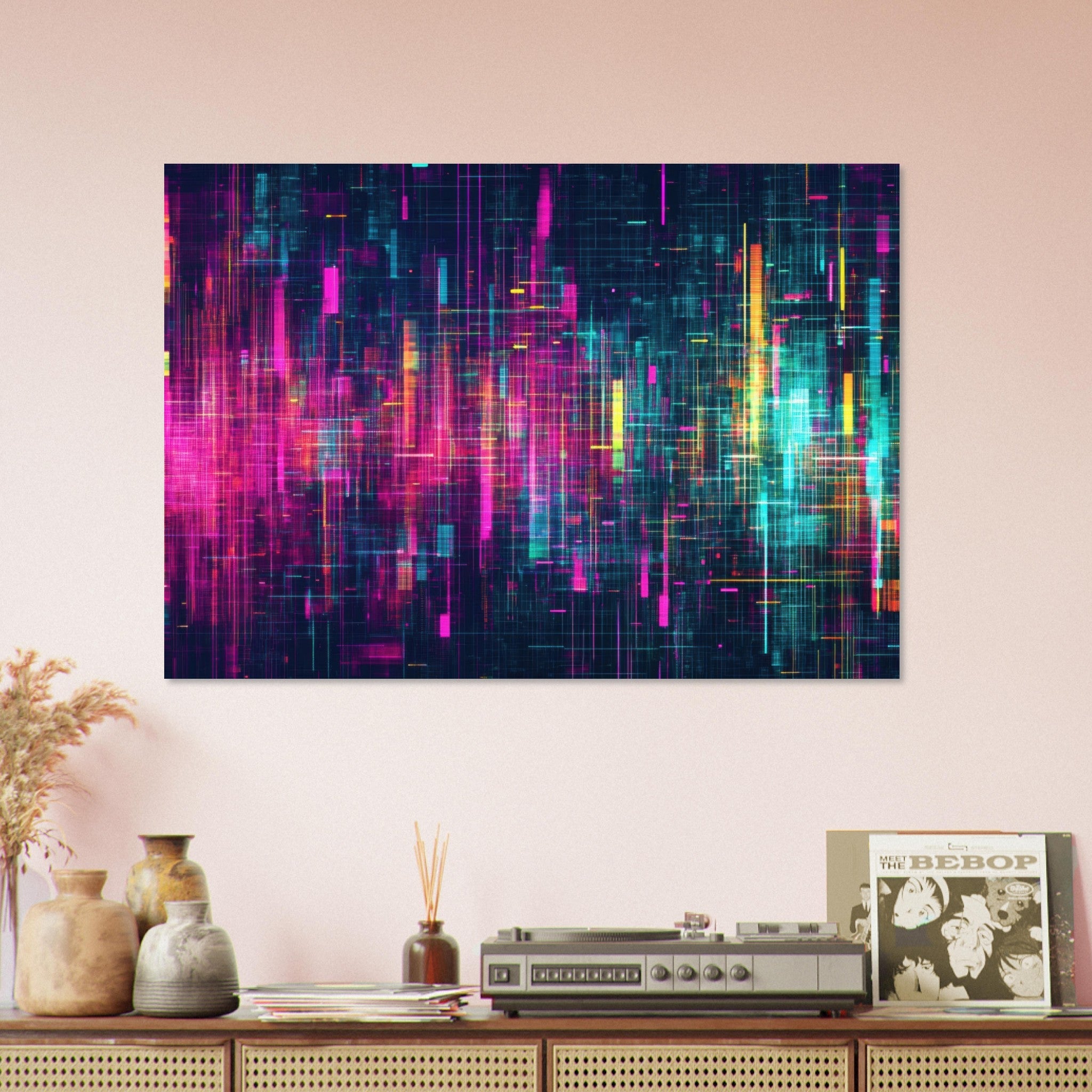 Aluminum Print Landscape - Digital Pulse A chaotic burst of pitch - inspired - Shop Ai Art WebShop - Digital Art online Store