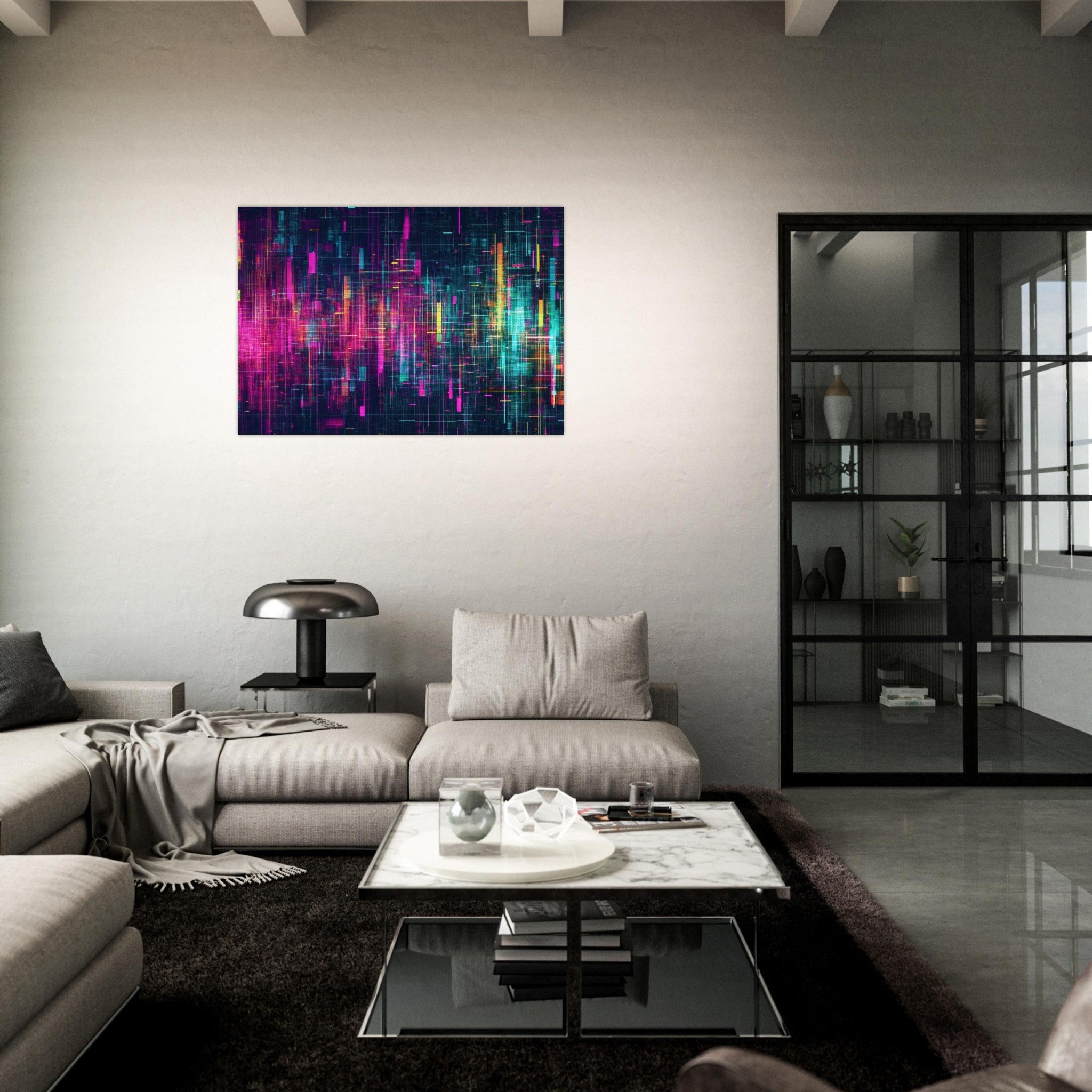 Aluminum Print Landscape - Digital Pulse A chaotic burst of pitch - inspired - Shop Ai Art WebShop - Digital Art online Store