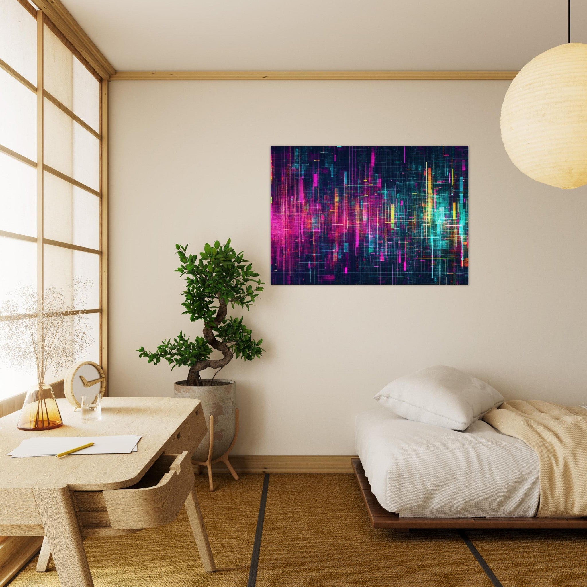 Aluminum Print Landscape - Digital Pulse A chaotic burst of pitch - inspired - Shop Ai Art WebShop - Digital Art online Store