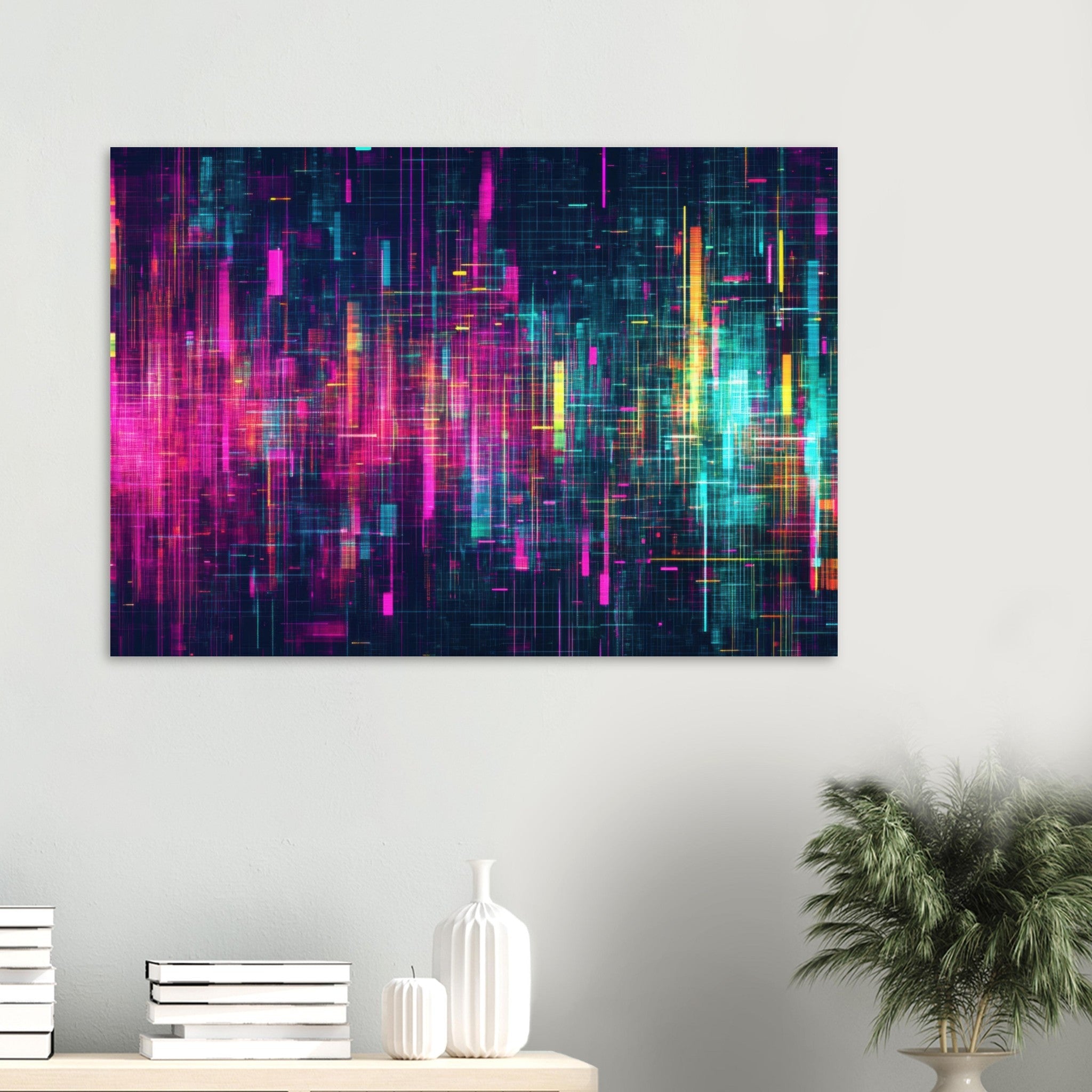 Aluminum Print Landscape - Digital Pulse A chaotic burst of pitch - inspired - Shop Ai Art WebShop - Digital Art online Store