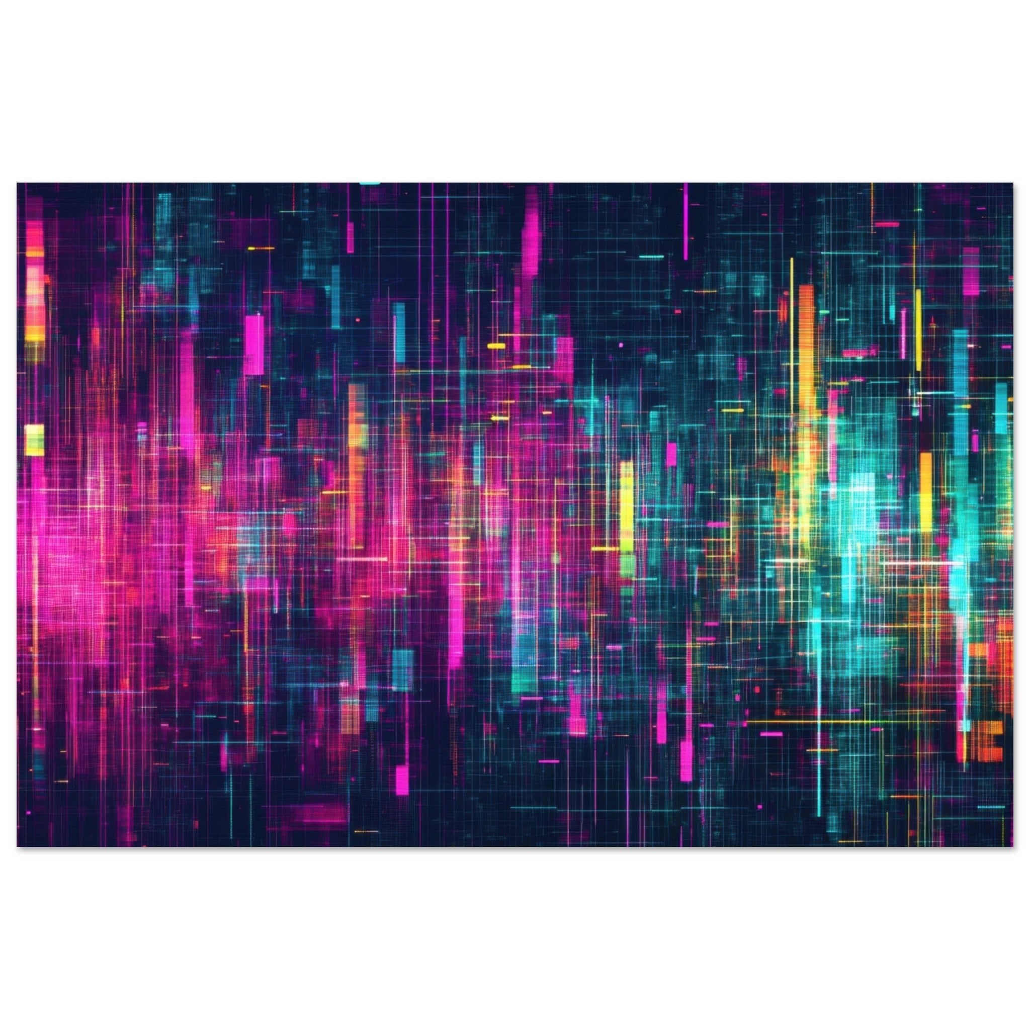 Aluminum Print Landscape - Digital Pulse A chaotic burst of pitch - inspired - Shop Ai Art WebShop - Digital Art online Store