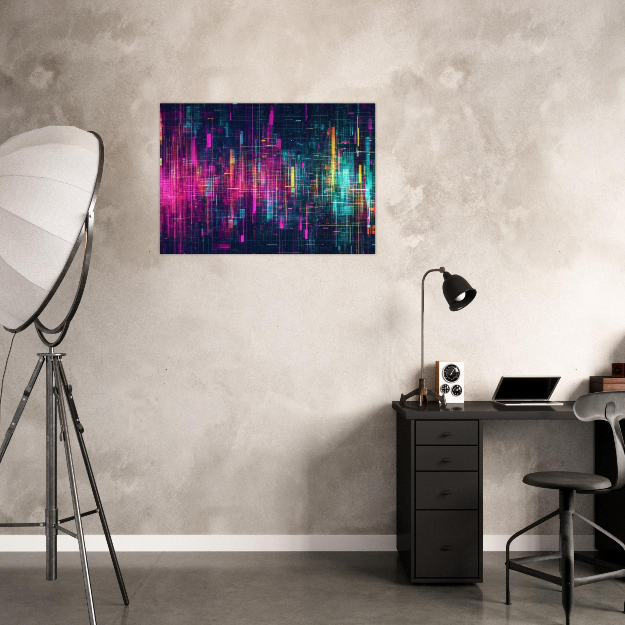 Aluminum Print Landscape - Digital Pulse A chaotic burst of pitch - inspired - Shop Ai Art WebShop - Digital Art online Store