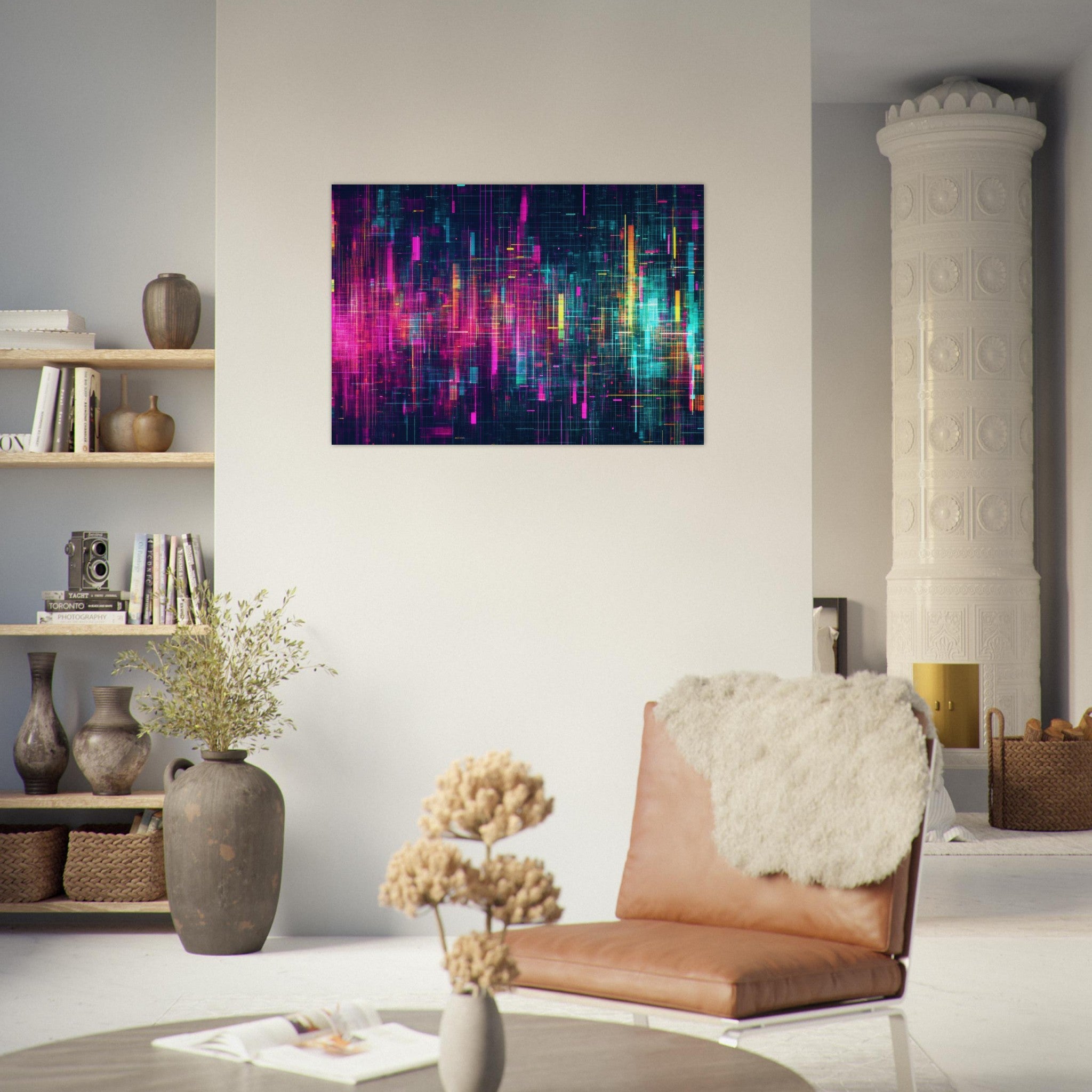 Aluminum Print Landscape - Digital Pulse A chaotic burst of pitch - inspired - Shop Ai Art WebShop - Digital Art online Store
