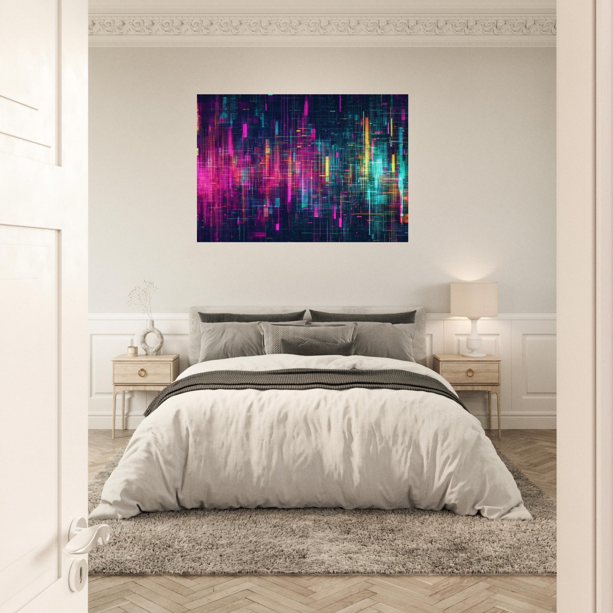 Aluminum Print Landscape - Digital Pulse A chaotic burst of pitch - inspired - Shop Ai Art WebShop - Digital Art online Store