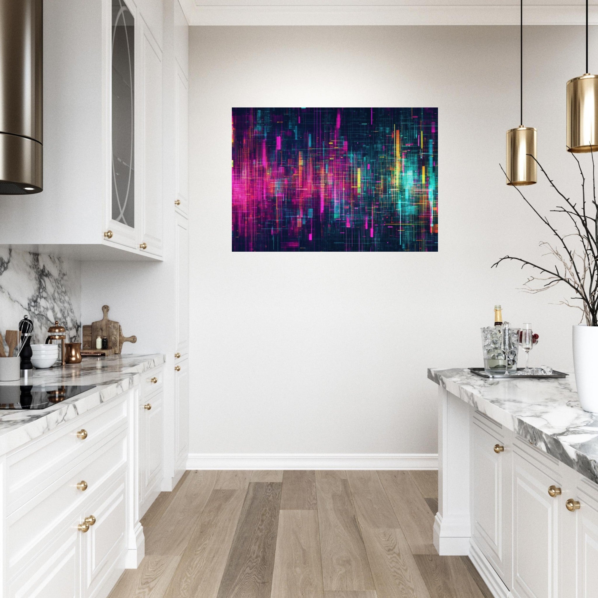 Aluminum Print Landscape - Digital Pulse A chaotic burst of pitch - inspired - Shop Ai Art WebShop - Digital Art online Store