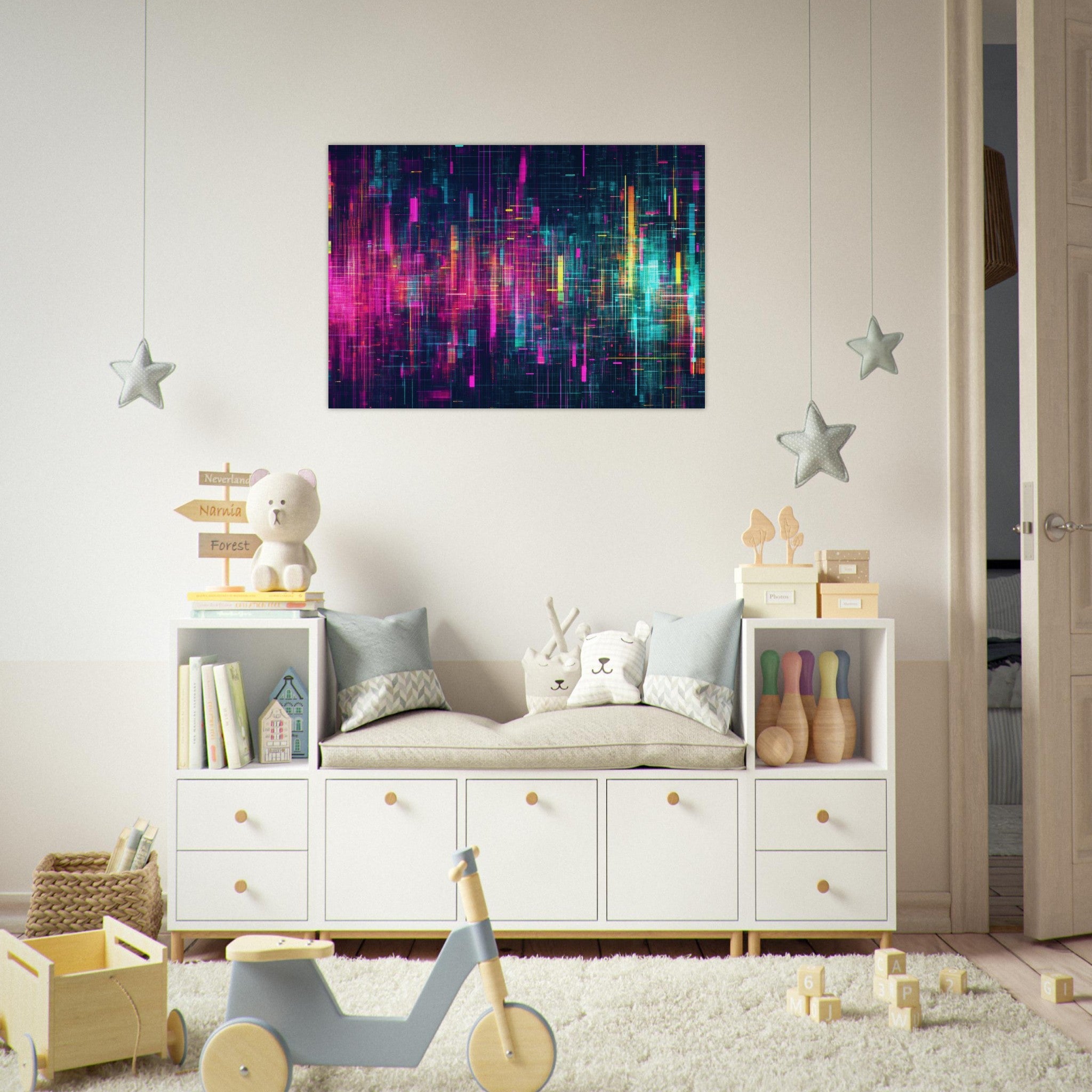 Aluminum Print Landscape - Digital Pulse A chaotic burst of pitch - inspired - Shop Ai Art WebShop - Digital Art online Store