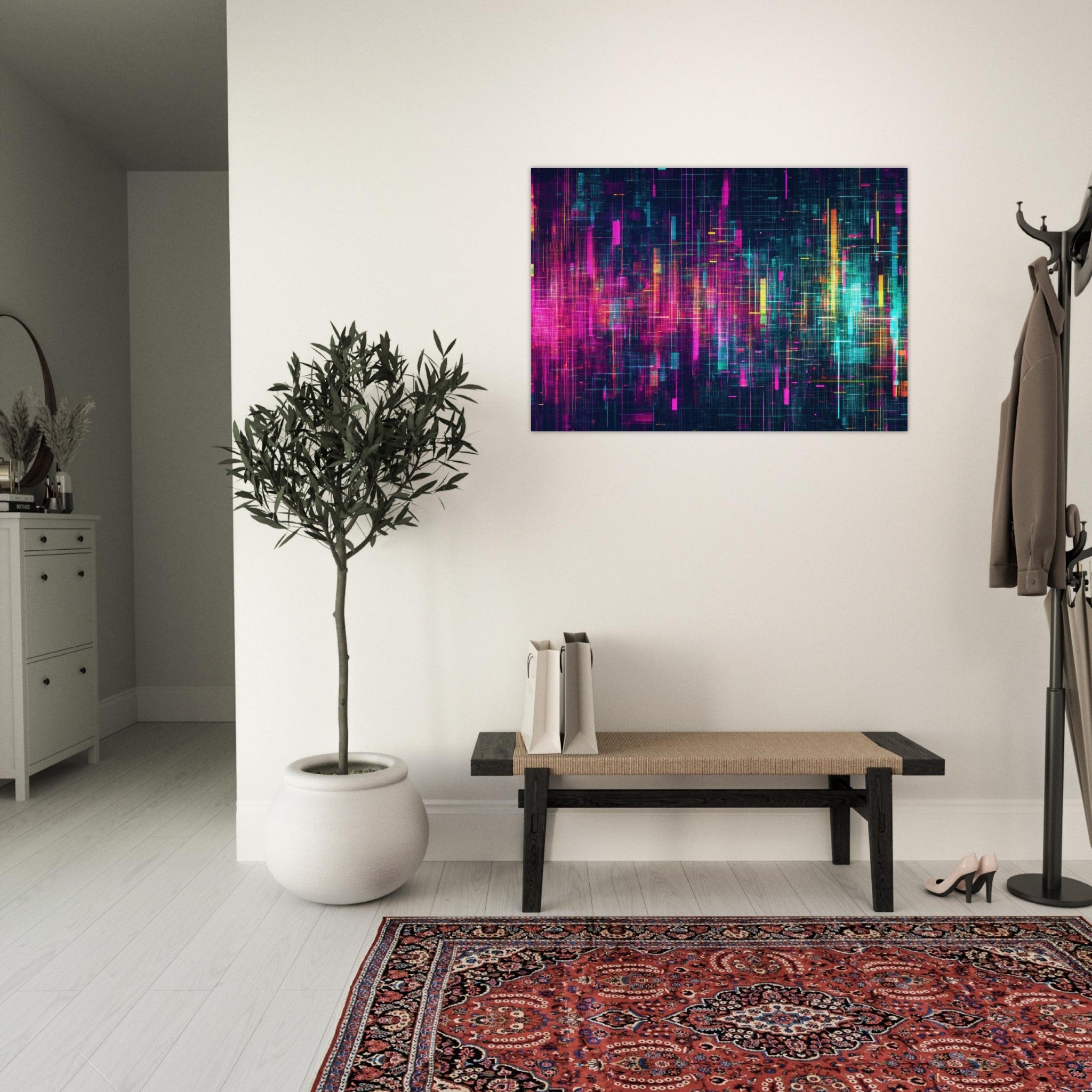 Aluminum Print Landscape - Digital Pulse A chaotic burst of pitch - inspired - Shop Ai Art WebShop - Digital Art online Store