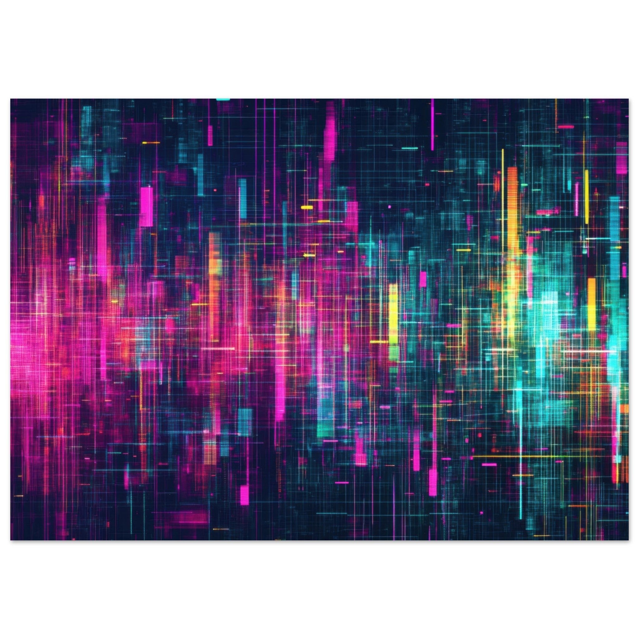 Aluminum Print Landscape - Digital Pulse A chaotic burst of pitch - inspired - Shop Ai Art WebShop - Digital Art online Store