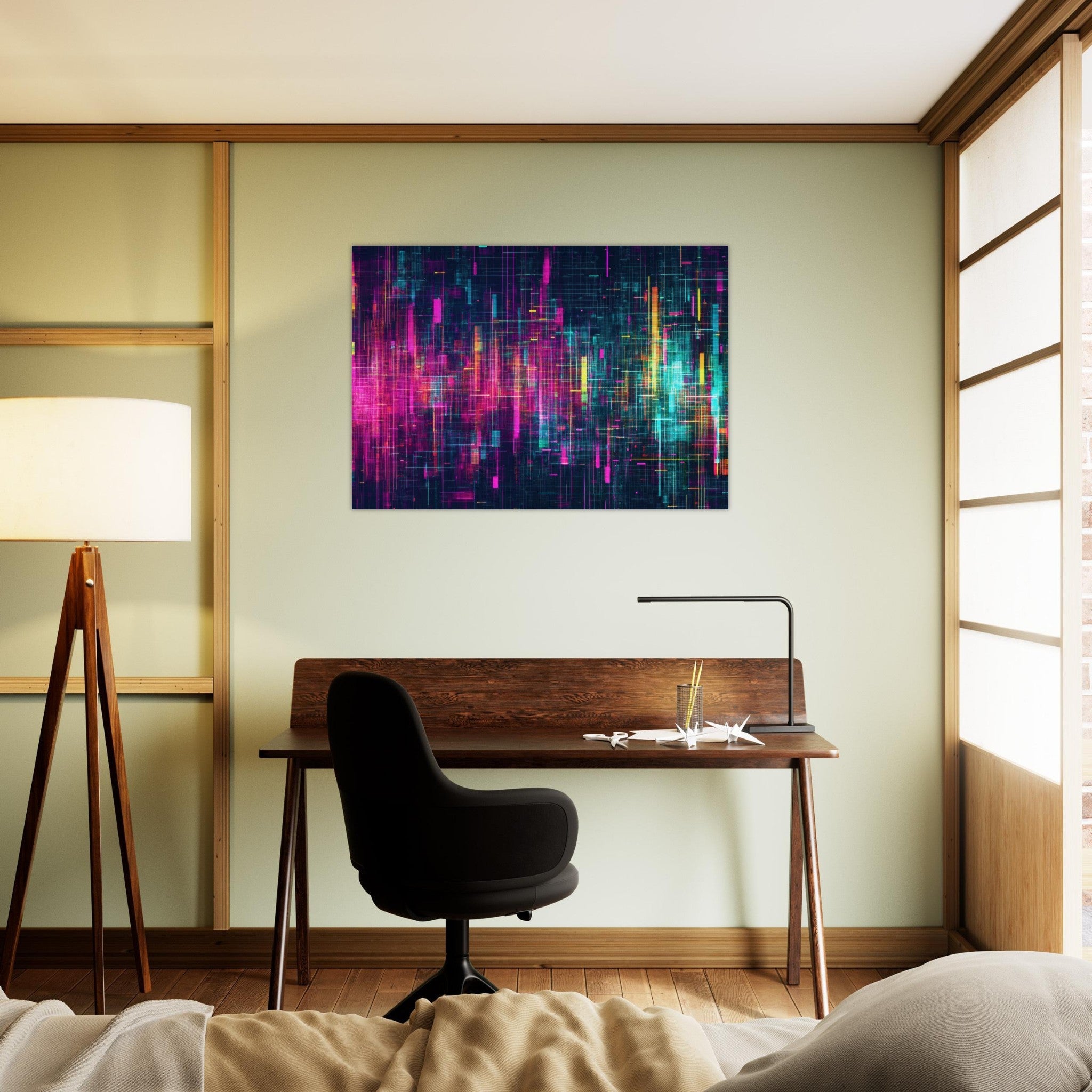 Aluminum Print Landscape - Digital Pulse A chaotic burst of pitch - inspired - Shop Ai Art WebShop - Digital Art online Store