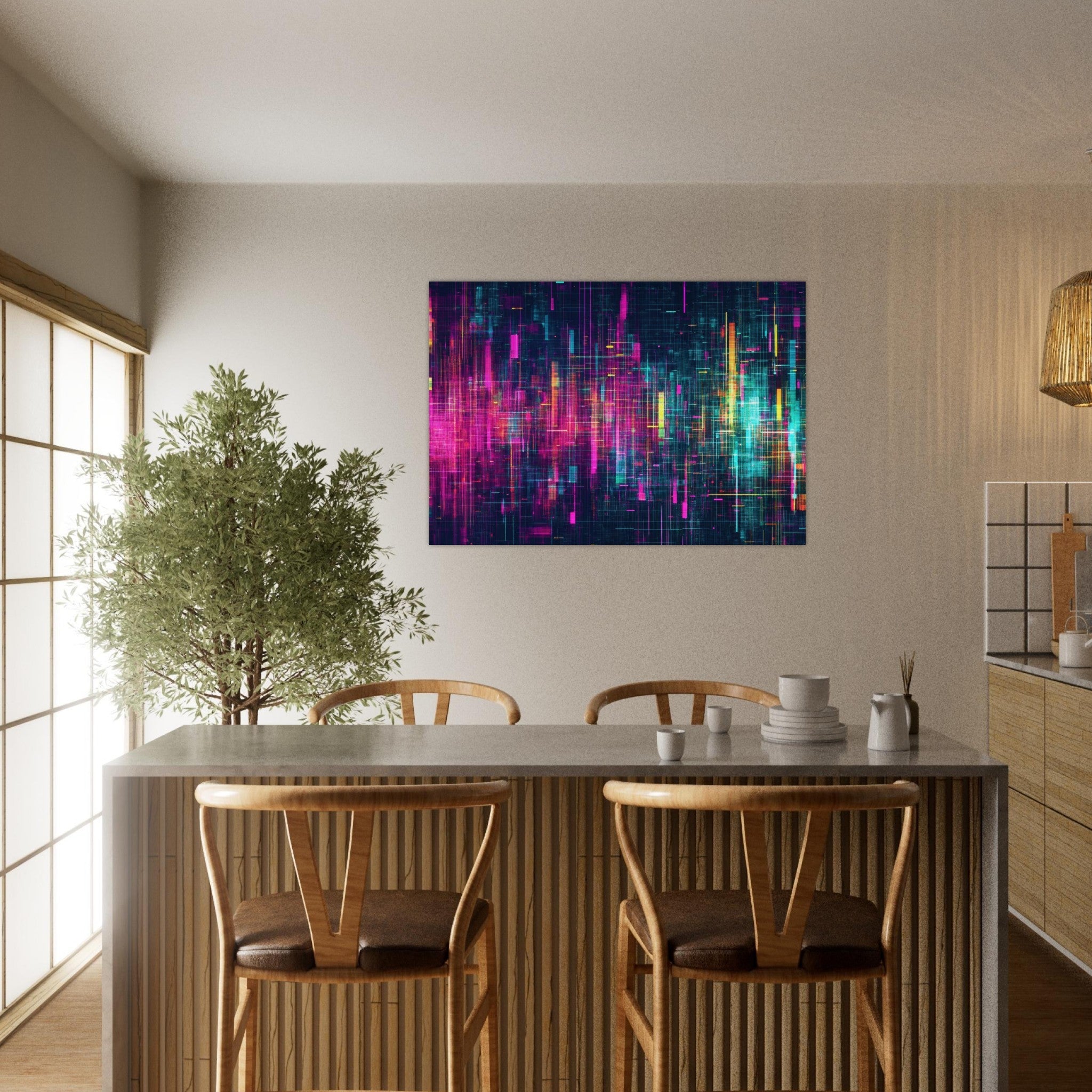 Aluminum Print Landscape - Digital Pulse A chaotic burst of pitch - inspired - Shop Ai Art WebShop - Digital Art online Store