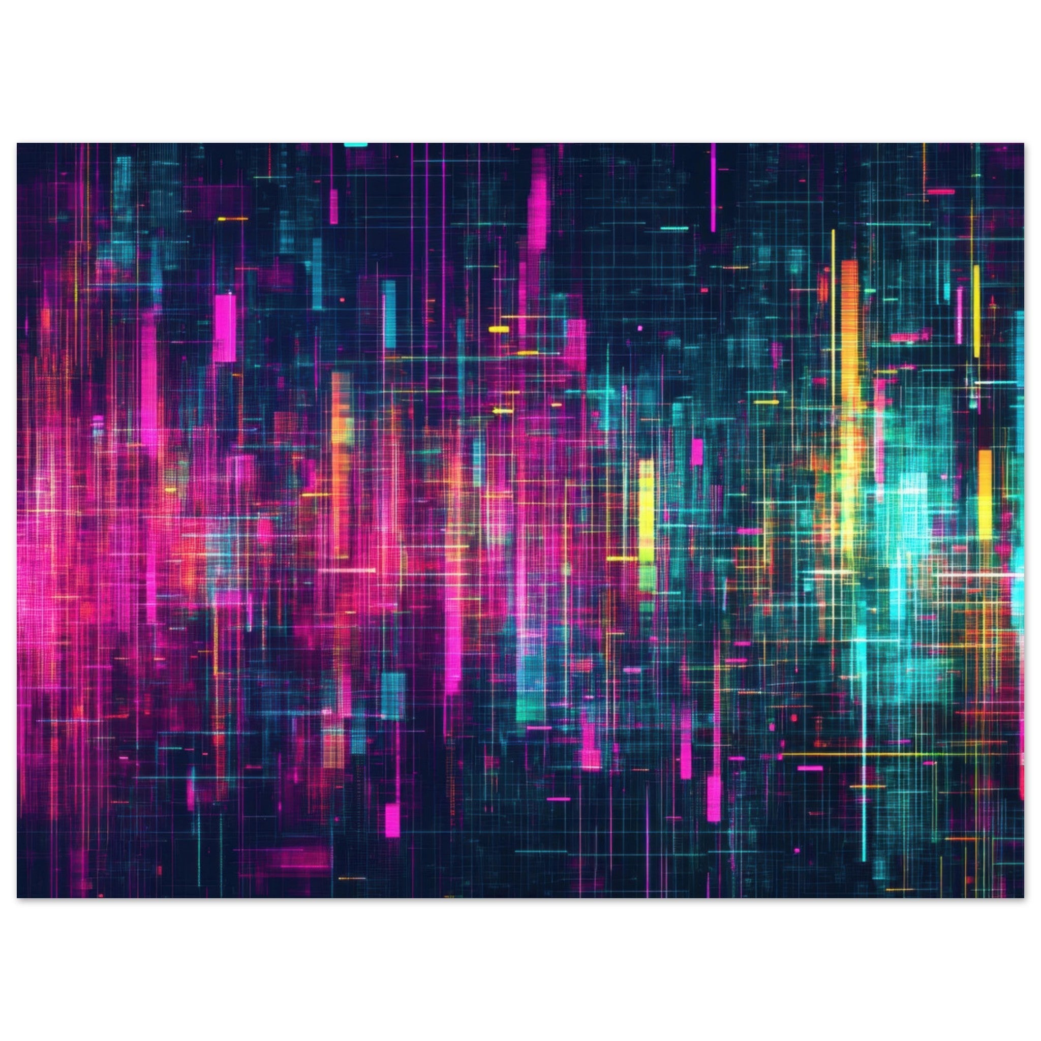 Aluminum Print Landscape - Digital Pulse A chaotic burst of pitch - inspired - Shop Ai Art WebShop - Digital Art online Store