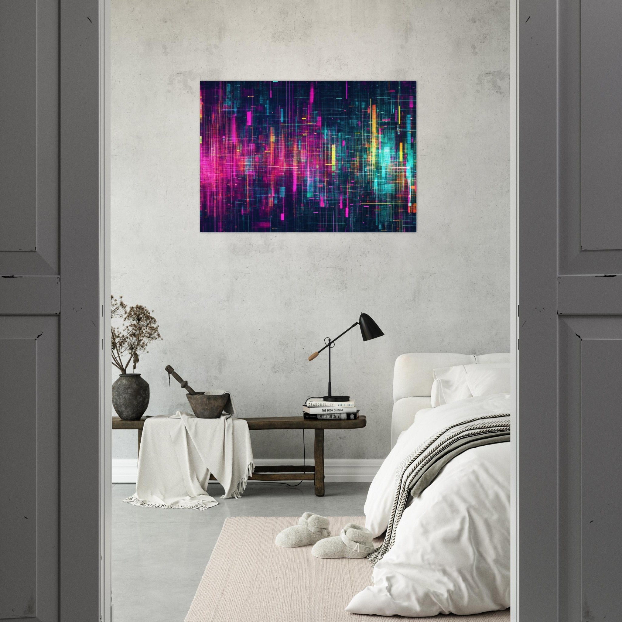 Aluminum Print Landscape - Digital Pulse A chaotic burst of pitch - inspired - Shop Ai Art WebShop - Digital Art online Store