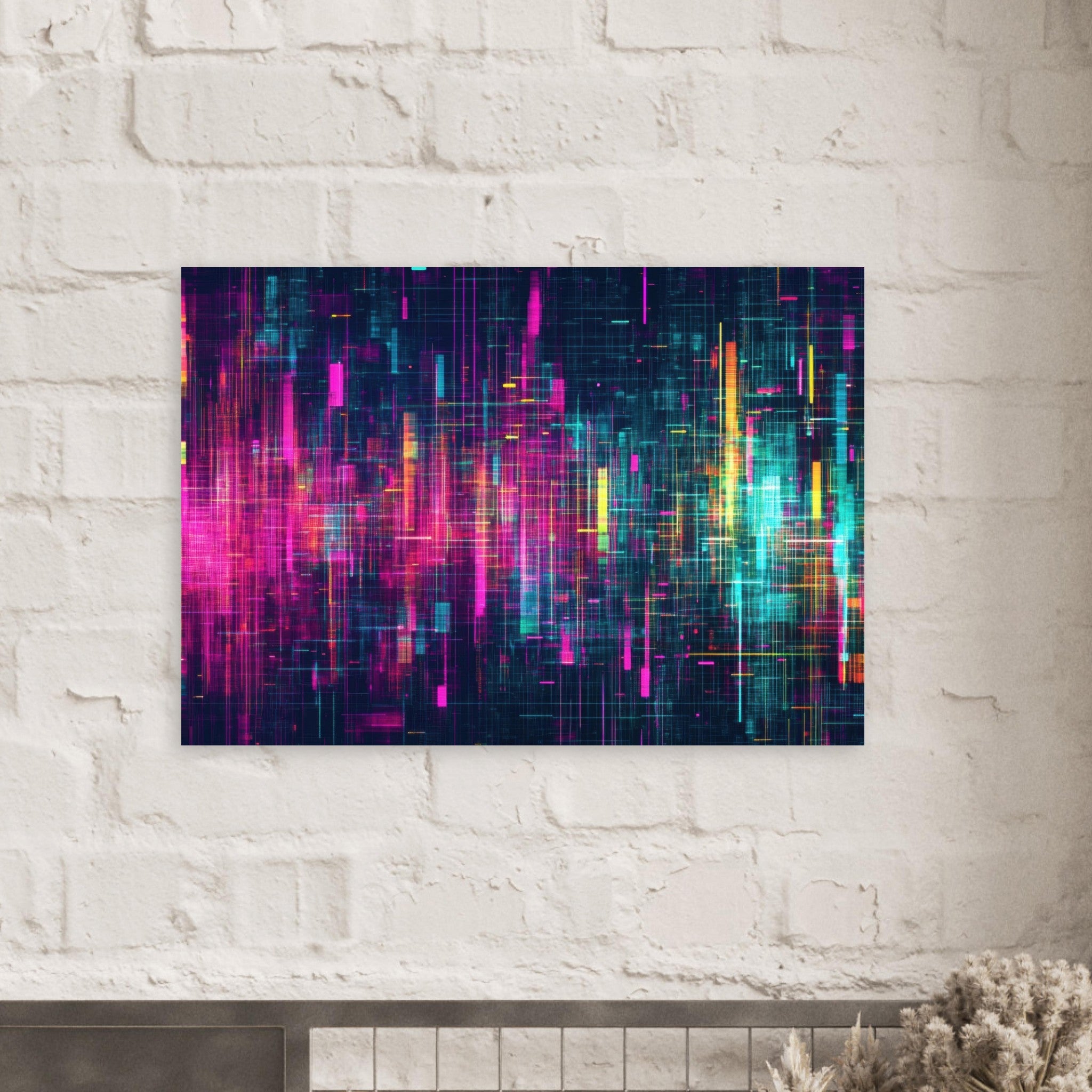 Aluminum Print Landscape - Digital Pulse A chaotic burst of pitch - inspired - Shop Ai Art WebShop - Digital Art online Store