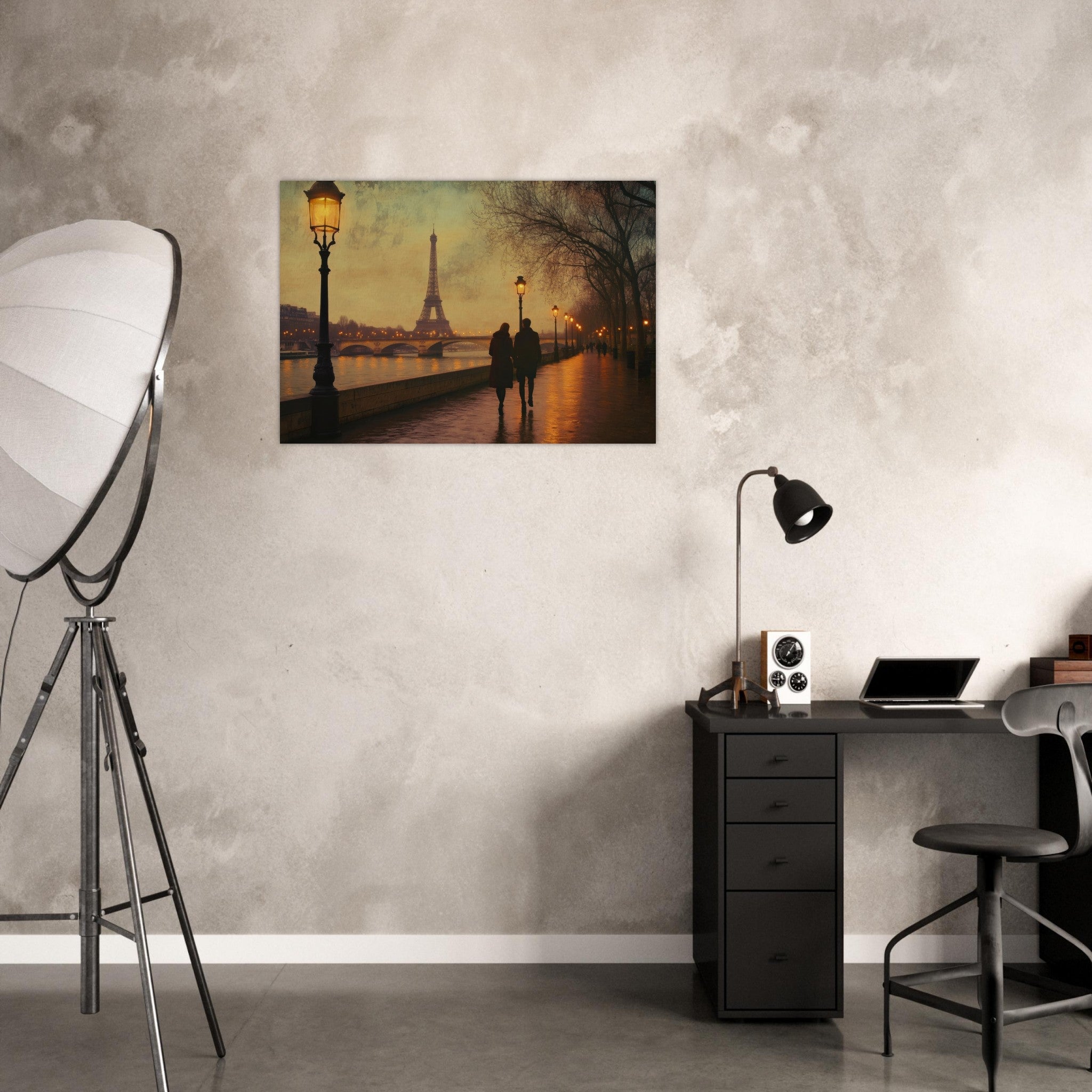 Aluminum Print Landscape - Evening Stroll Along the Seine A romantic river 2 - Shop Ai Art WebShop - Digital Art online Store
