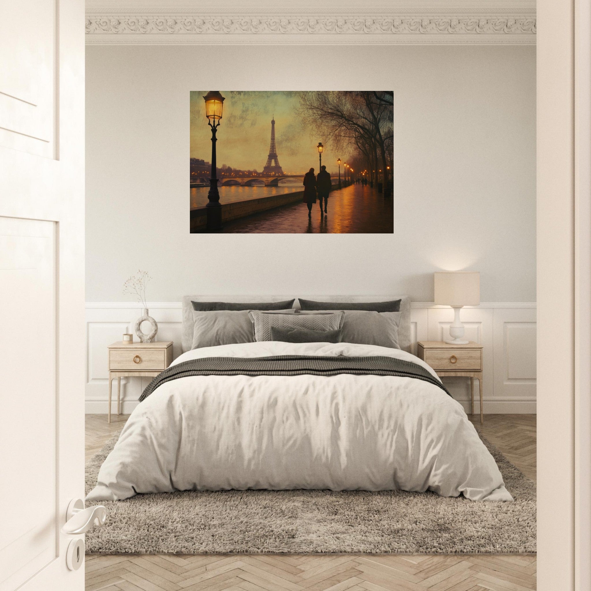 Aluminum Print Landscape - Evening Stroll Along the Seine A romantic river 2 - Shop Ai Art WebShop - Digital Art online Store