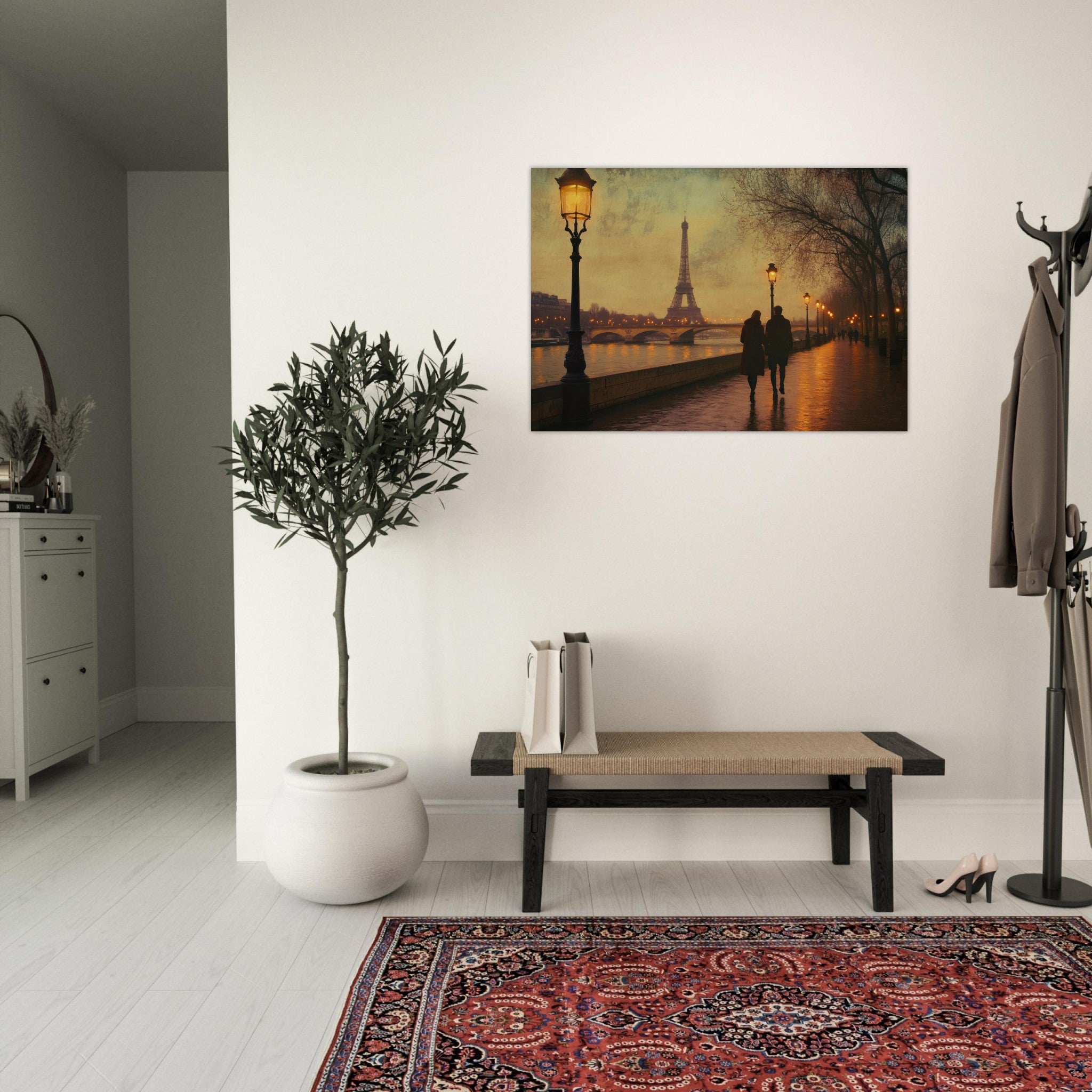 Aluminum Print Landscape - Evening Stroll Along the Seine A romantic river 2 - Shop Ai Art WebShop - Digital Art online Store