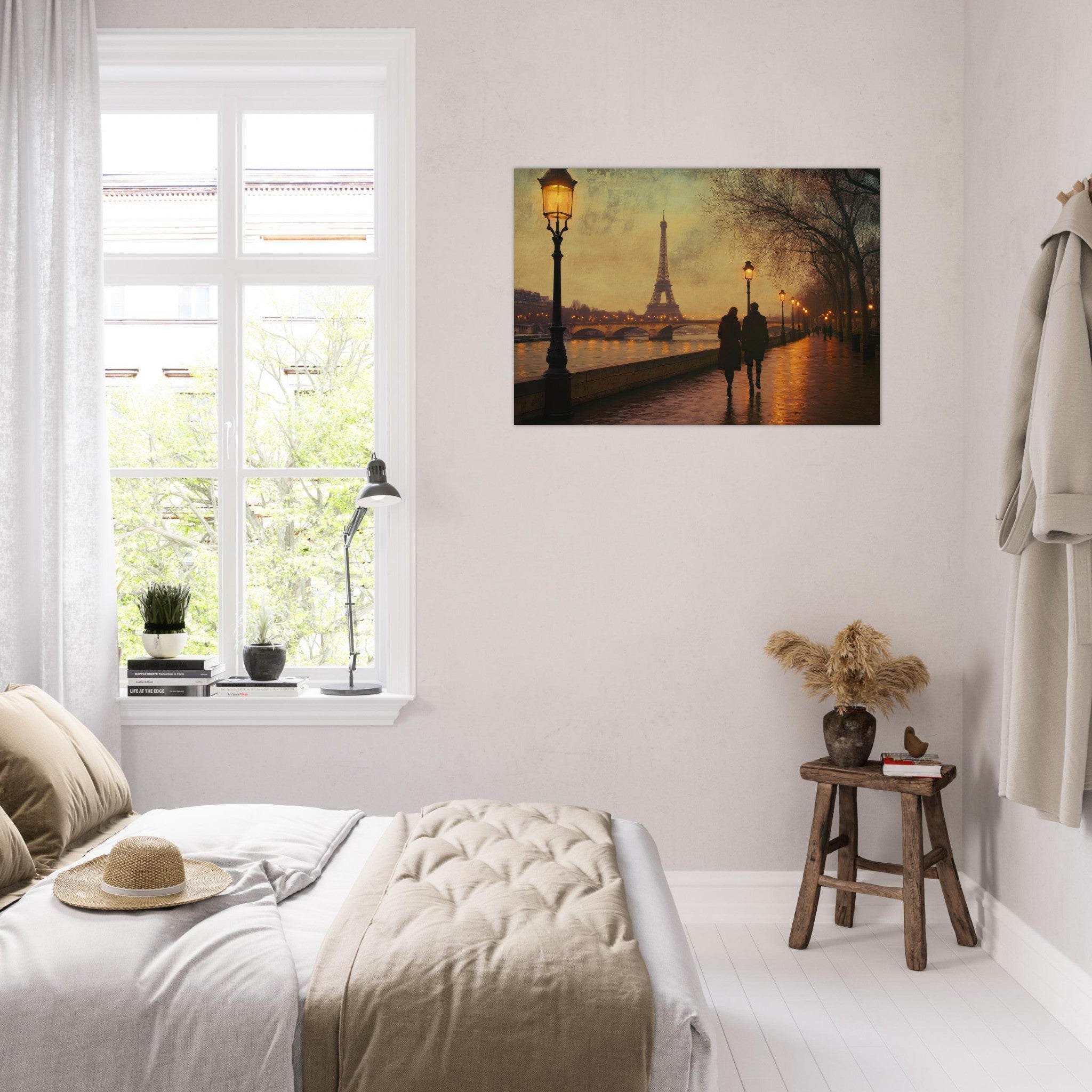 Aluminum Print Landscape - Evening Stroll Along the Seine A romantic river 2 - Shop Ai Art WebShop - Digital Art online Store