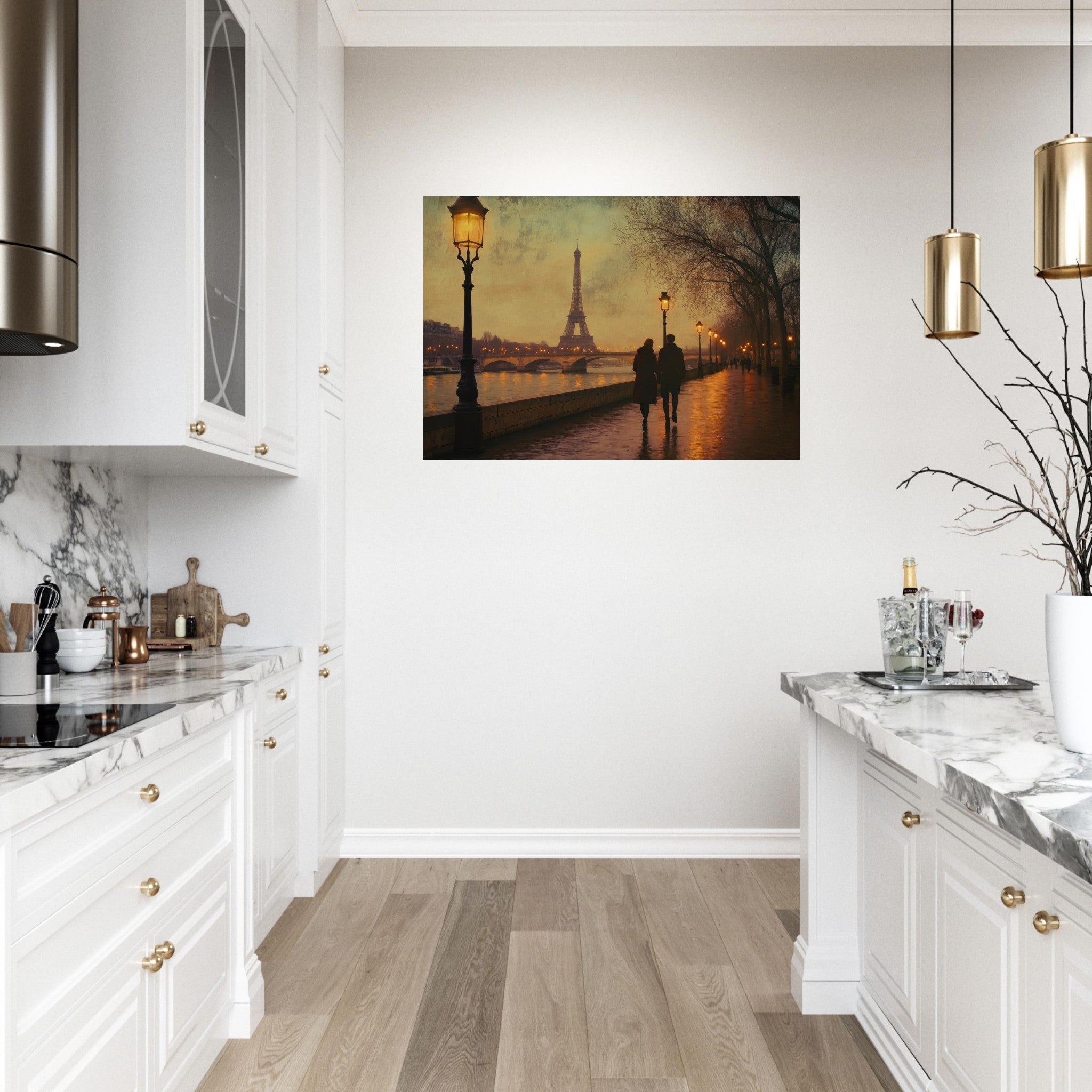 Aluminum Print Landscape - Evening Stroll Along the Seine A romantic river 2 - Shop Ai Art WebShop - Digital Art online Store