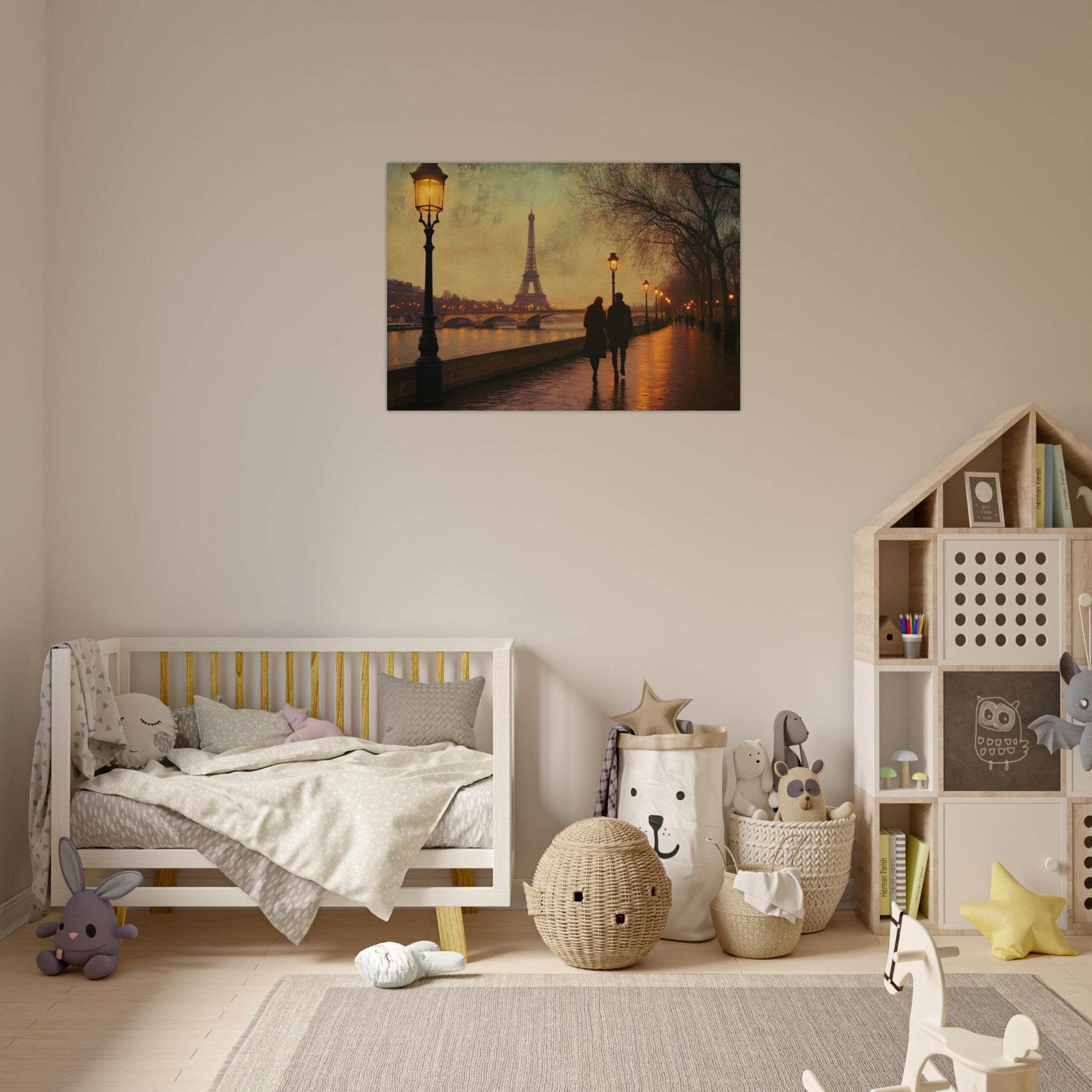 Aluminum Print Landscape - Evening Stroll Along the Seine A romantic river 2 - Shop Ai Art WebShop - Digital Art online Store
