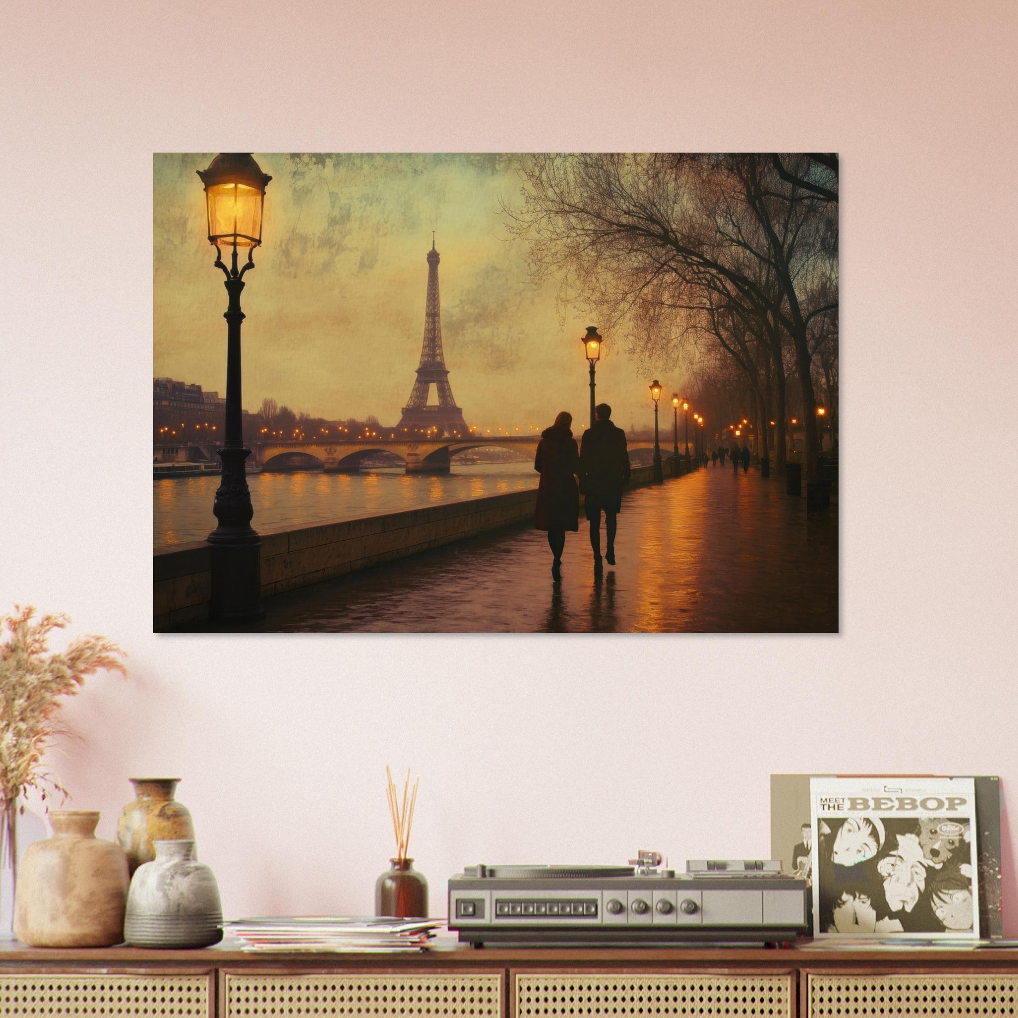 Aluminum Print Landscape - Evening Stroll Along the Seine A romantic river 2 - Shop Ai Art WebShop - Digital Art online Store