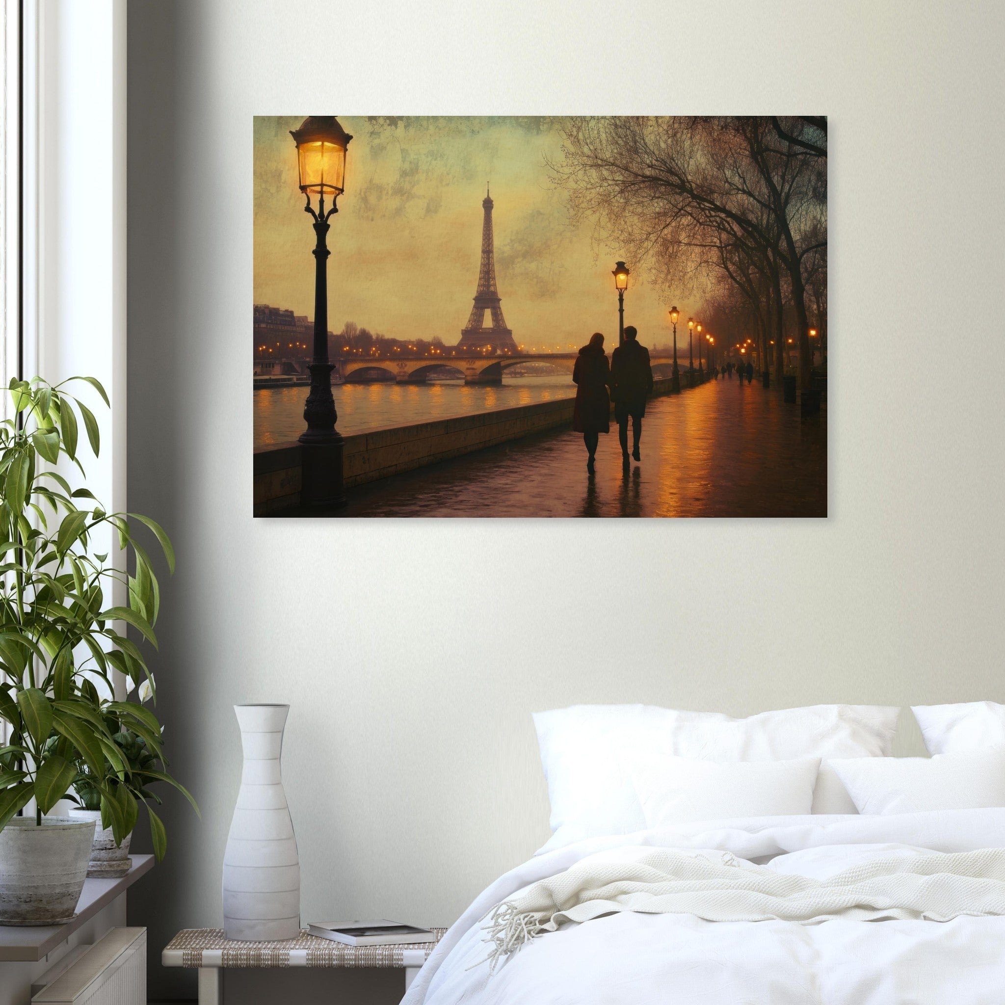 Aluminum Print Landscape - Evening Stroll Along the Seine A romantic river 2 - Shop Ai Art WebShop - Digital Art online Store