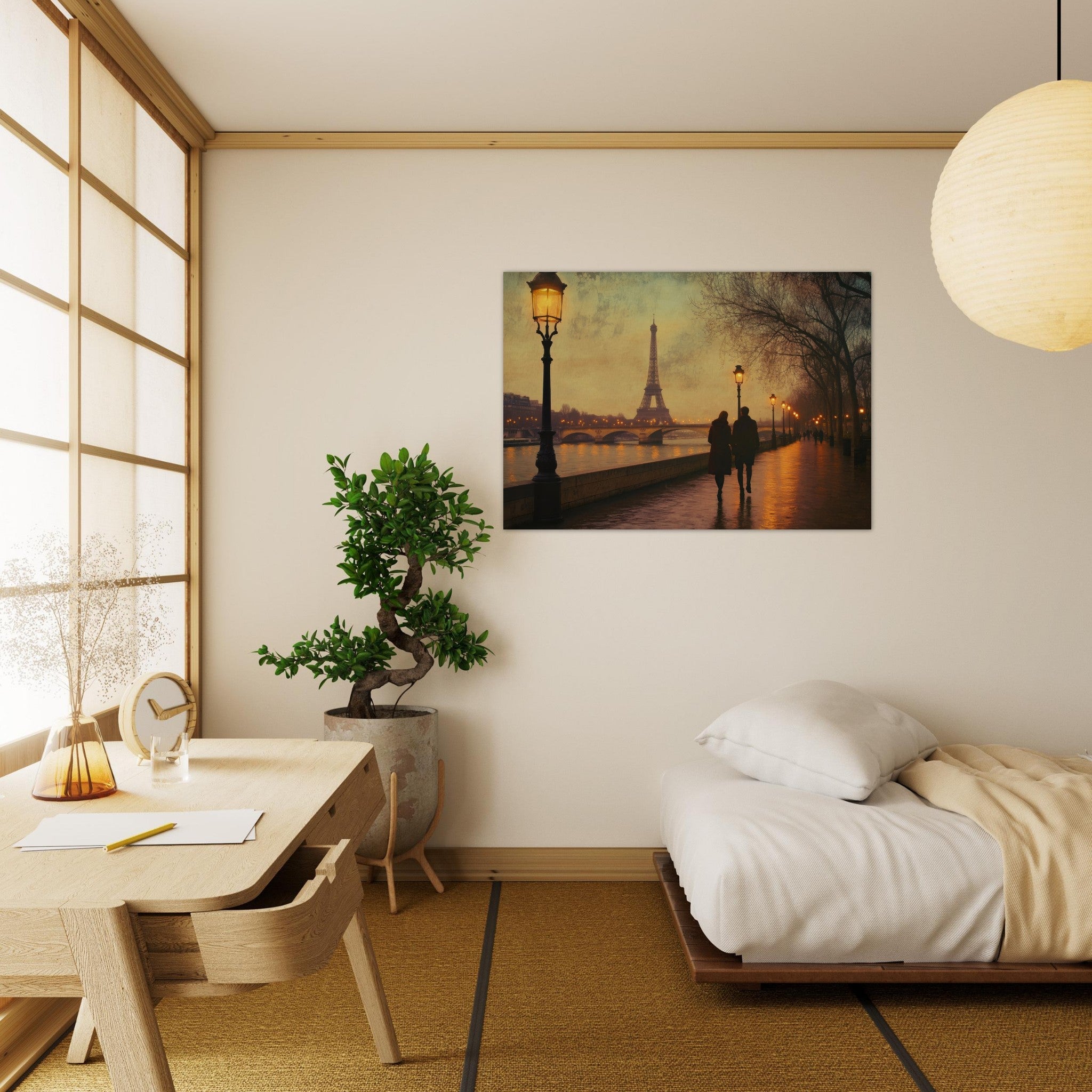 Aluminum Print Landscape - Evening Stroll Along the Seine A romantic river 2 - Shop Ai Art WebShop - Digital Art online Store
