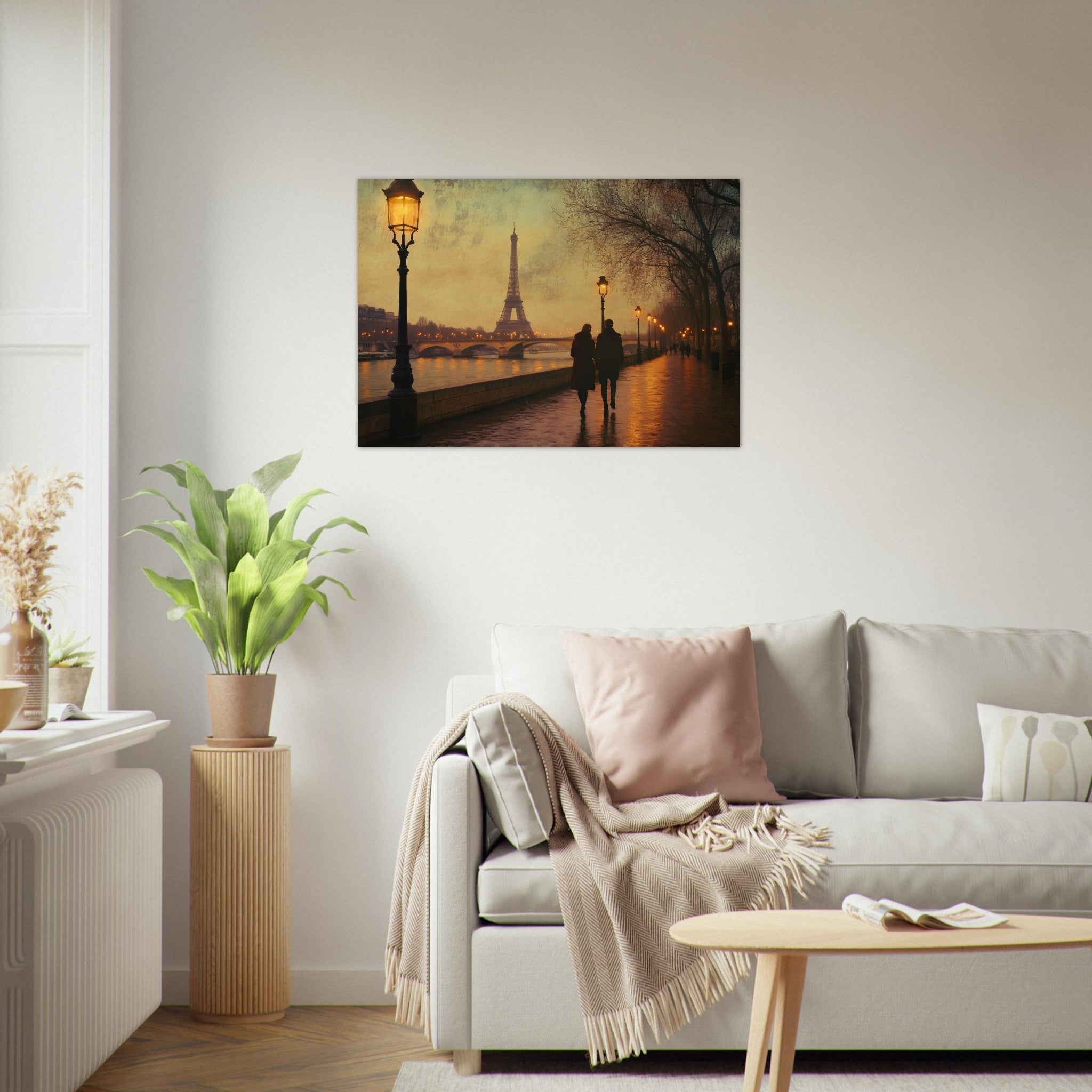 Aluminum Print Landscape - Evening Stroll Along the Seine A romantic river 2 - Shop Ai Art WebShop - Digital Art online Store