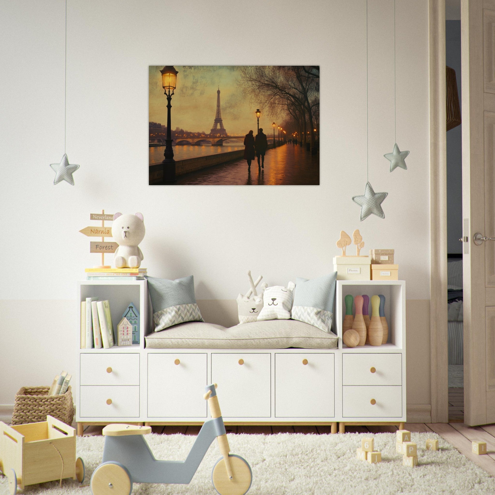 Aluminum Print Landscape - Evening Stroll Along the Seine A romantic river 2 - Shop Ai Art WebShop - Digital Art online Store