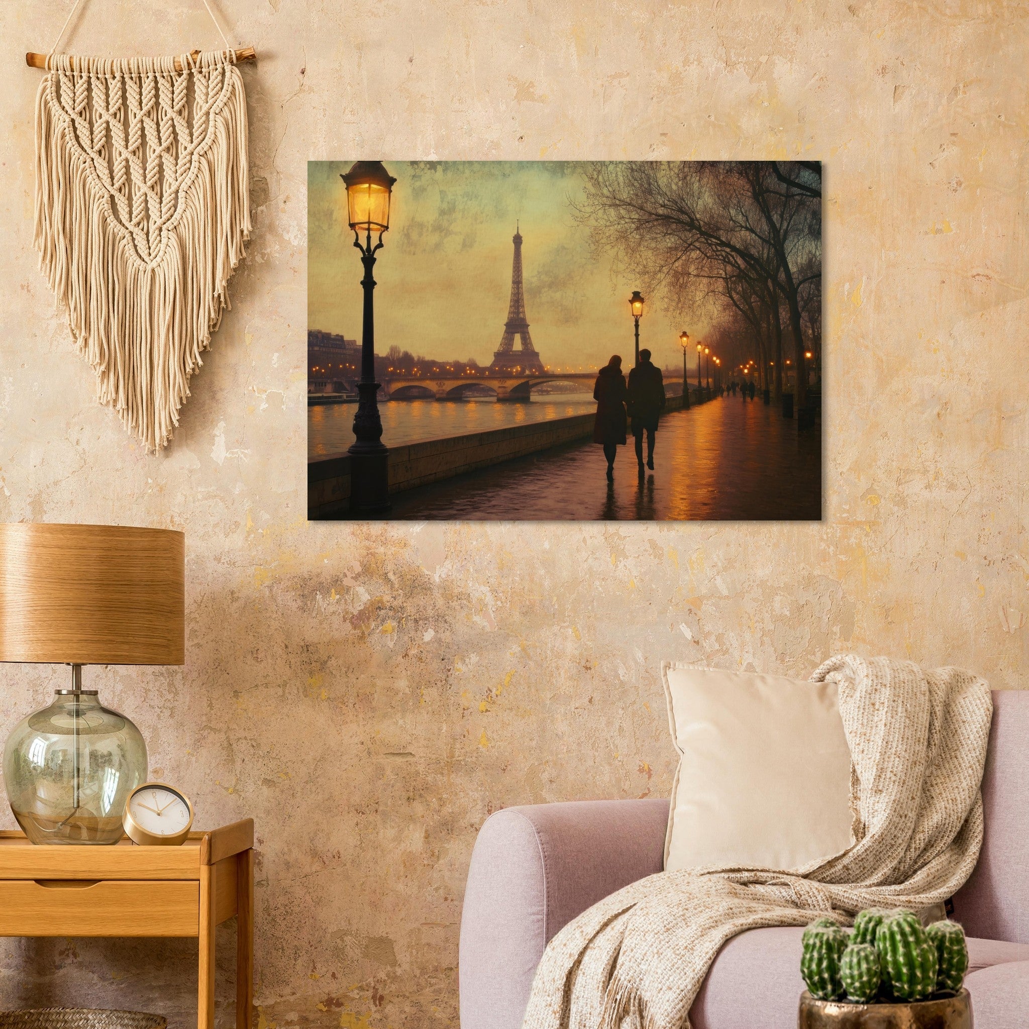 Aluminum Print Landscape - Evening Stroll Along the Seine A romantic river 2 - Shop Ai Art WebShop - Digital Art online Store