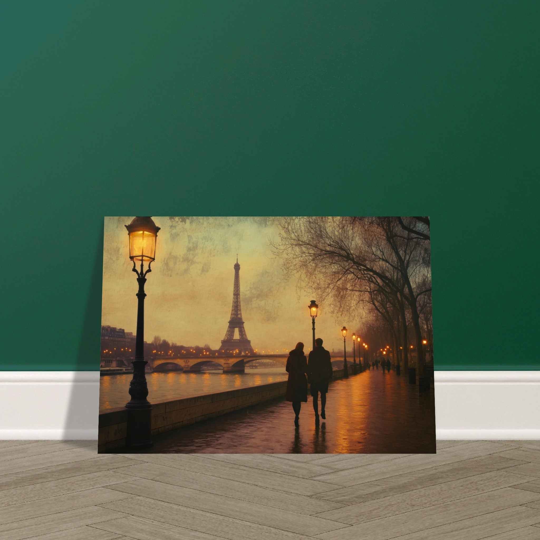 Aluminum Print Landscape - Evening Stroll Along the Seine A romantic river 2 - Shop Ai Art WebShop - Digital Art online Store