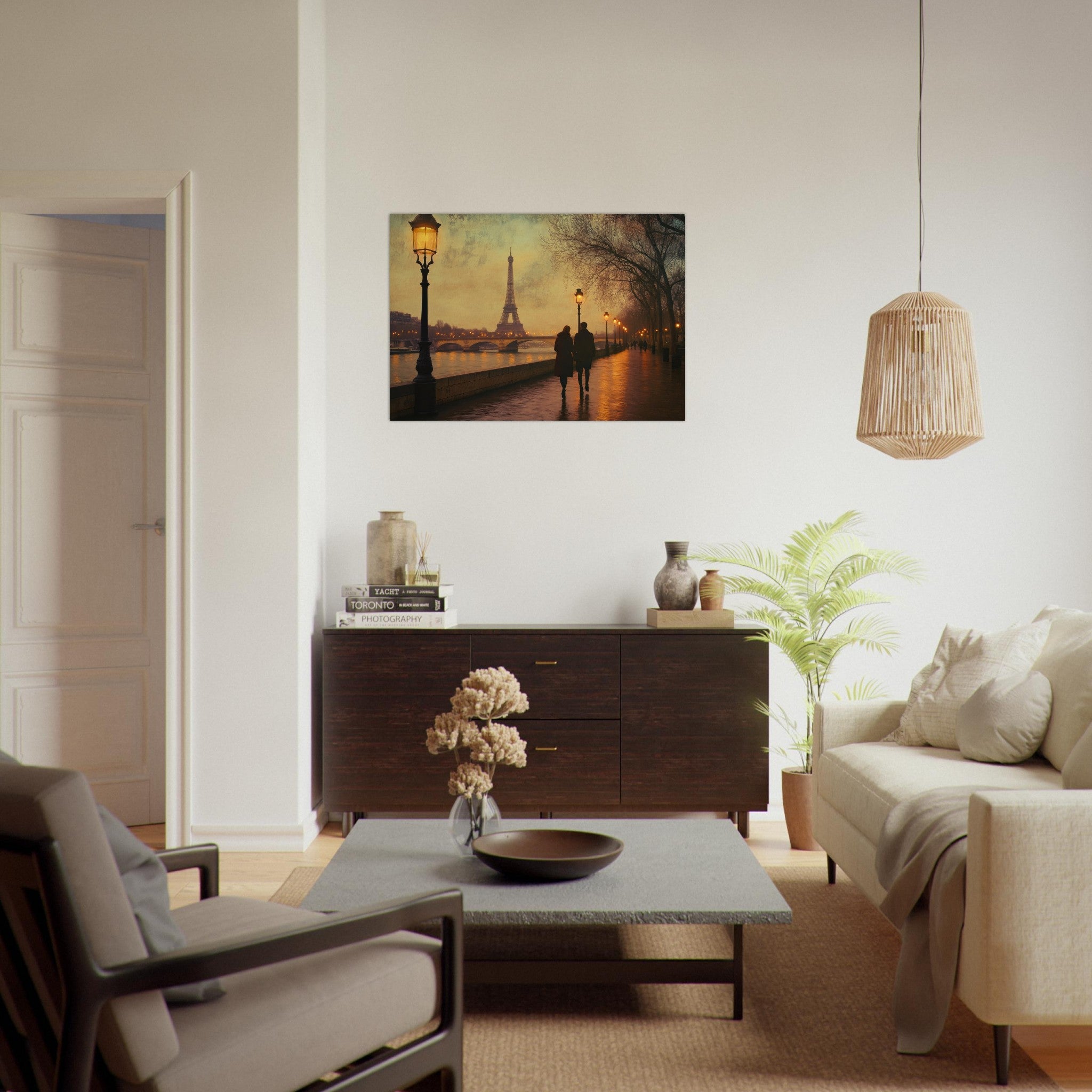 Aluminum Print Landscape - Evening Stroll Along the Seine A romantic river 2 - Shop Ai Art WebShop - Digital Art online Store