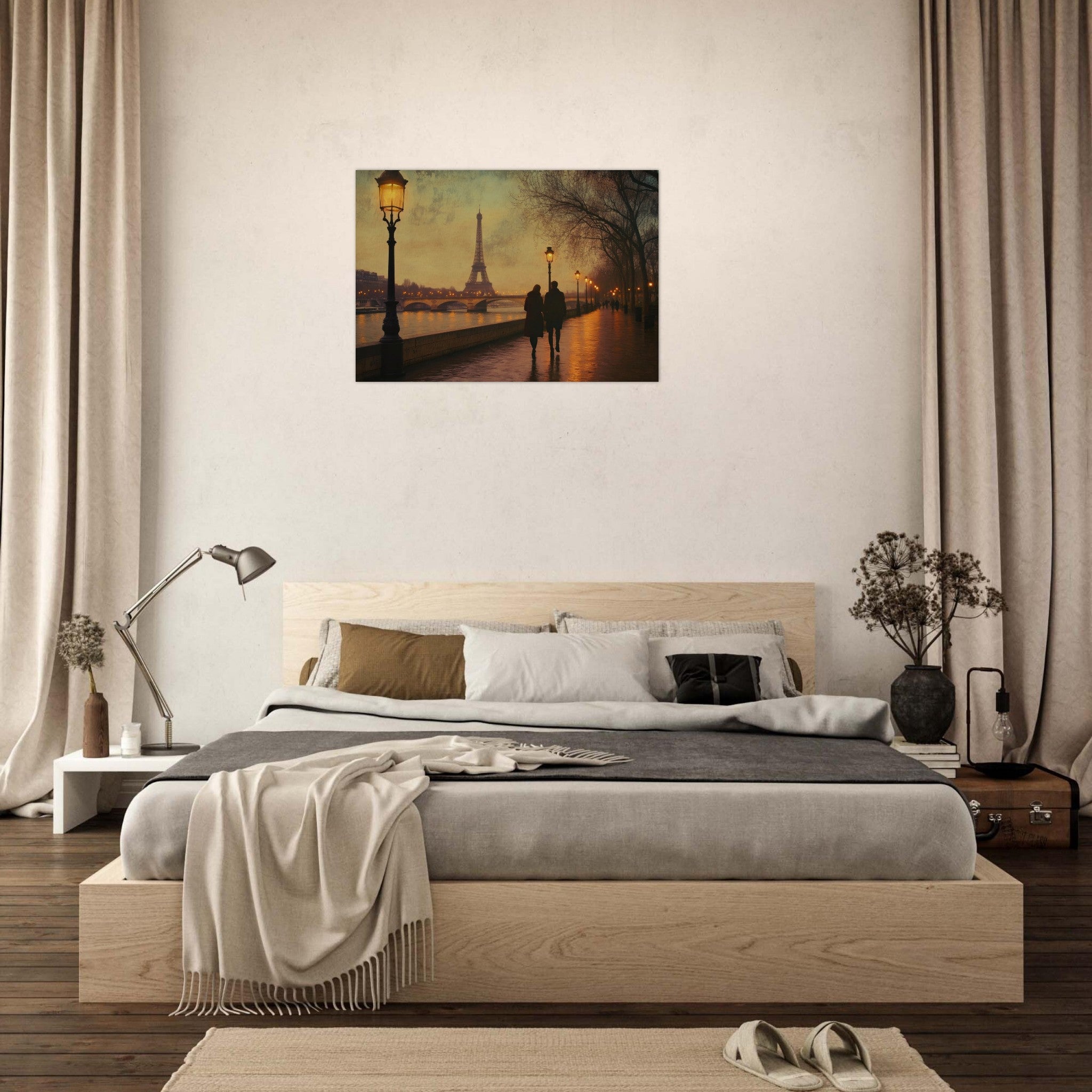 Aluminum Print Landscape - Evening Stroll Along the Seine A romantic river 2 - Shop Ai Art WebShop - Digital Art online Store