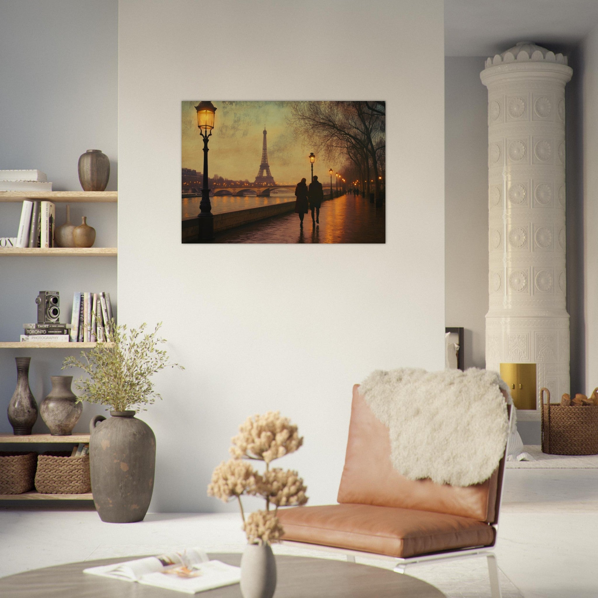 Aluminum Print Landscape - Evening Stroll Along the Seine A romantic river 2 - Shop Ai Art WebShop - Digital Art online Store