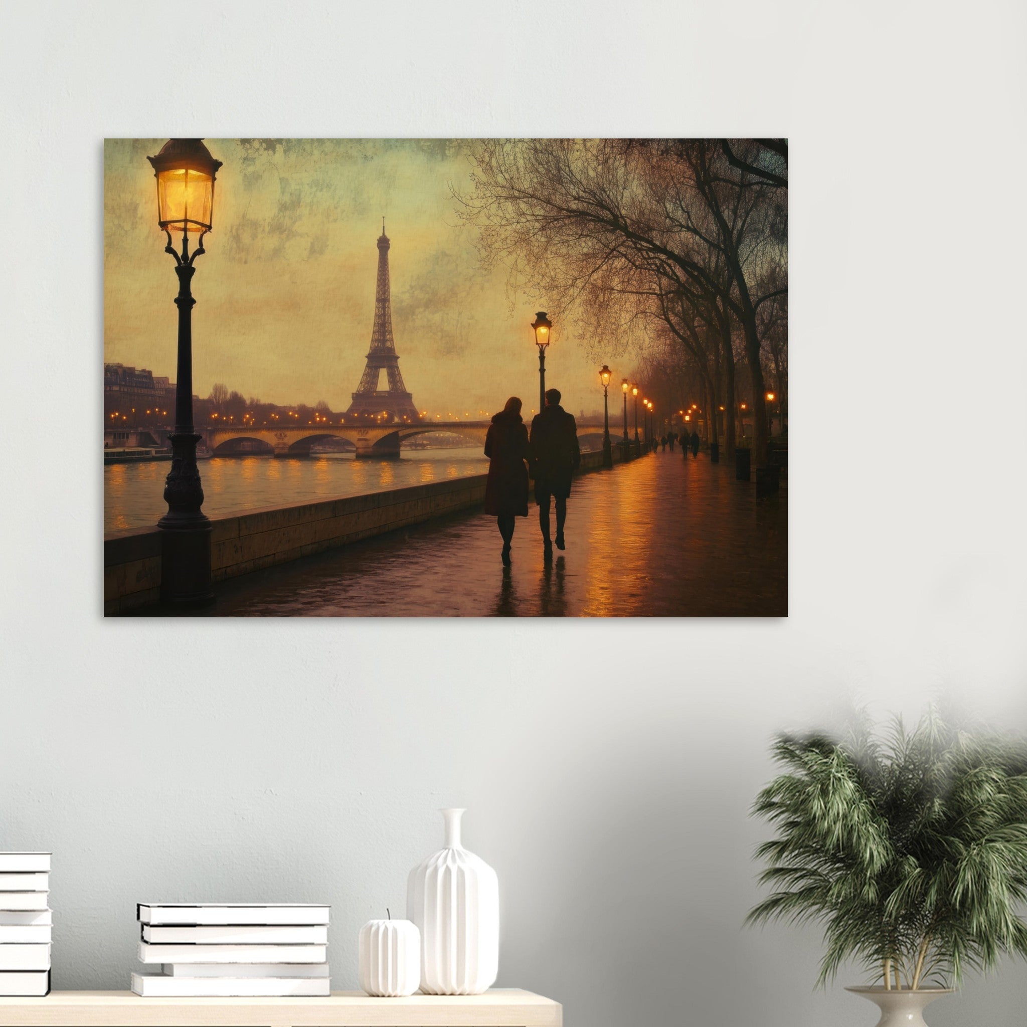 Aluminum Print Landscape - Evening Stroll Along the Seine A romantic river 2 - Shop Ai Art WebShop - Digital Art online Store