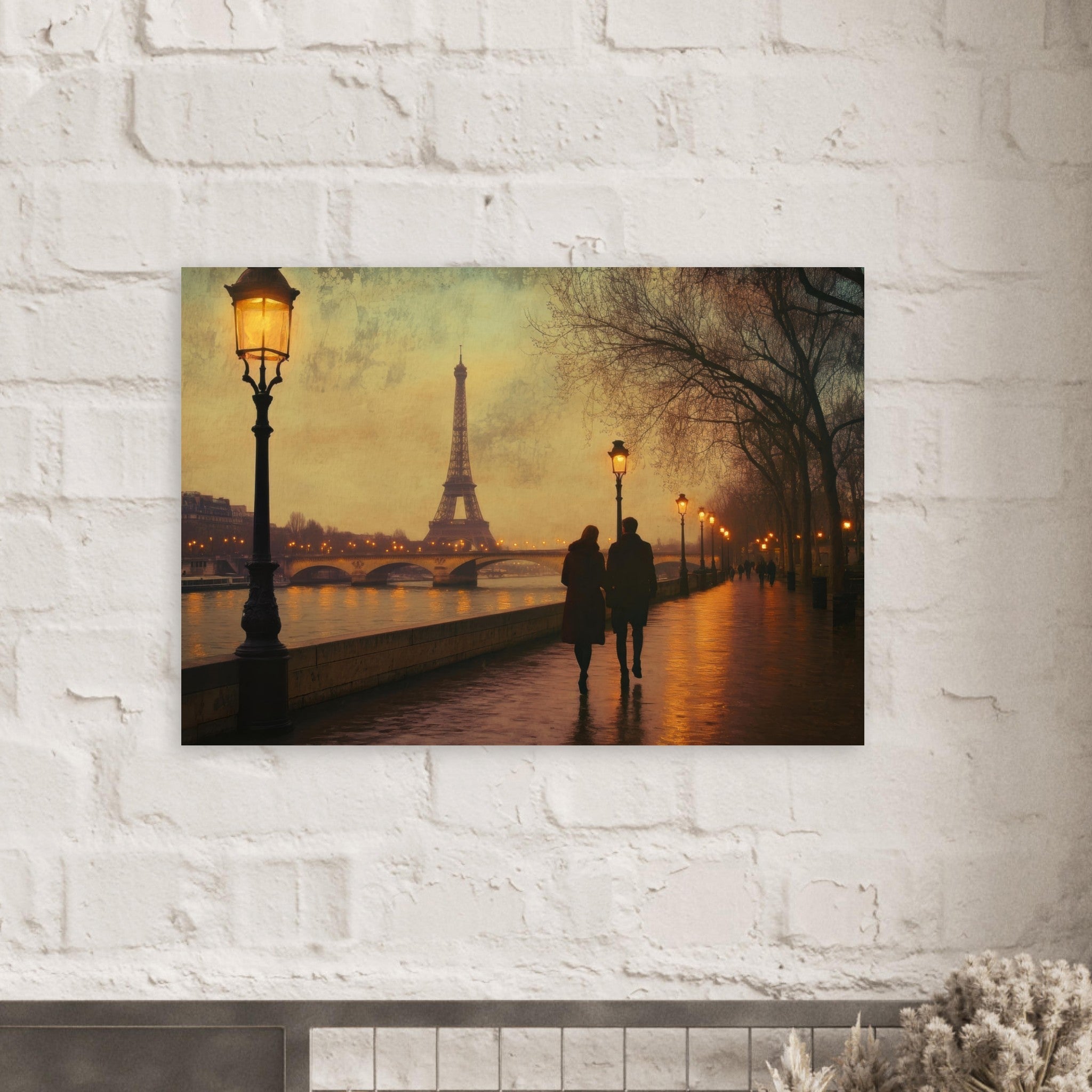 Aluminum Print Landscape - Evening Stroll Along the Seine A romantic river 2 - Shop Ai Art WebShop - Digital Art online Store