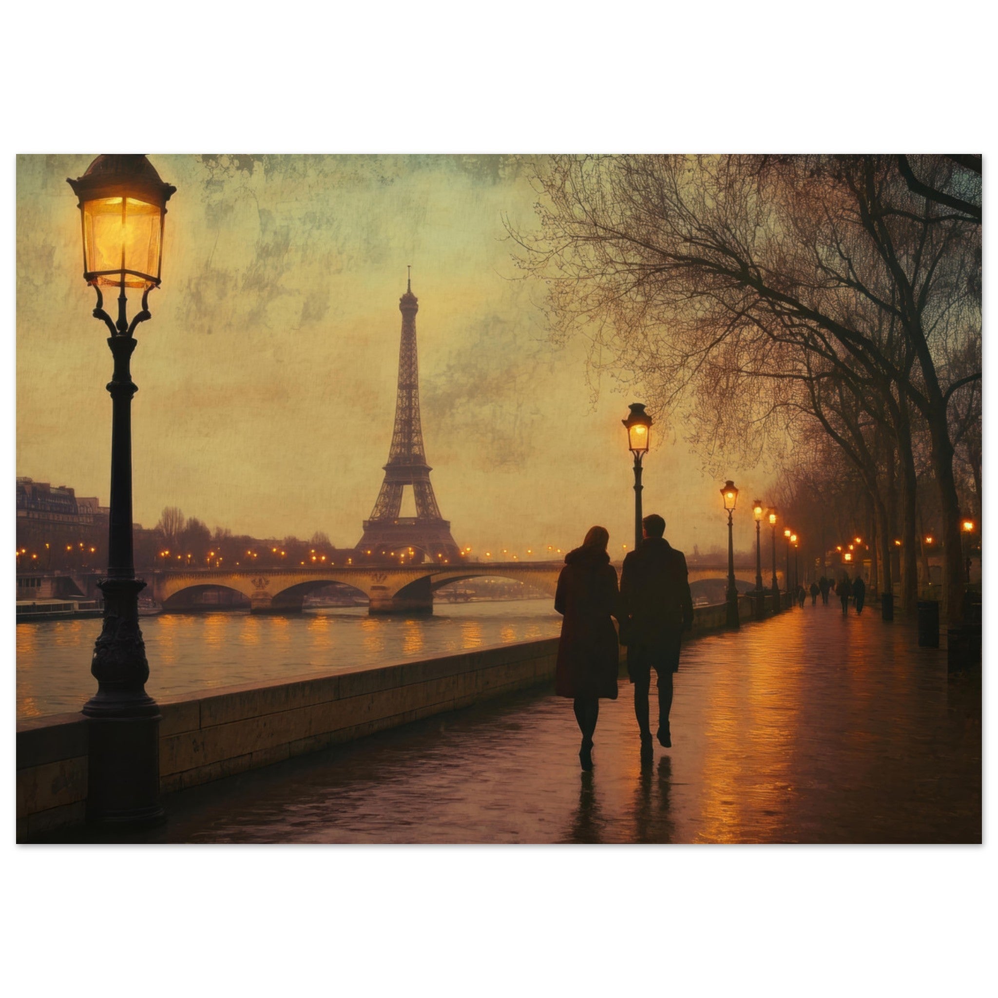 Aluminum Print Landscape - Evening Stroll Along the Seine A romantic river 2 - Shop Ai Art WebShop - Digital Art online Store