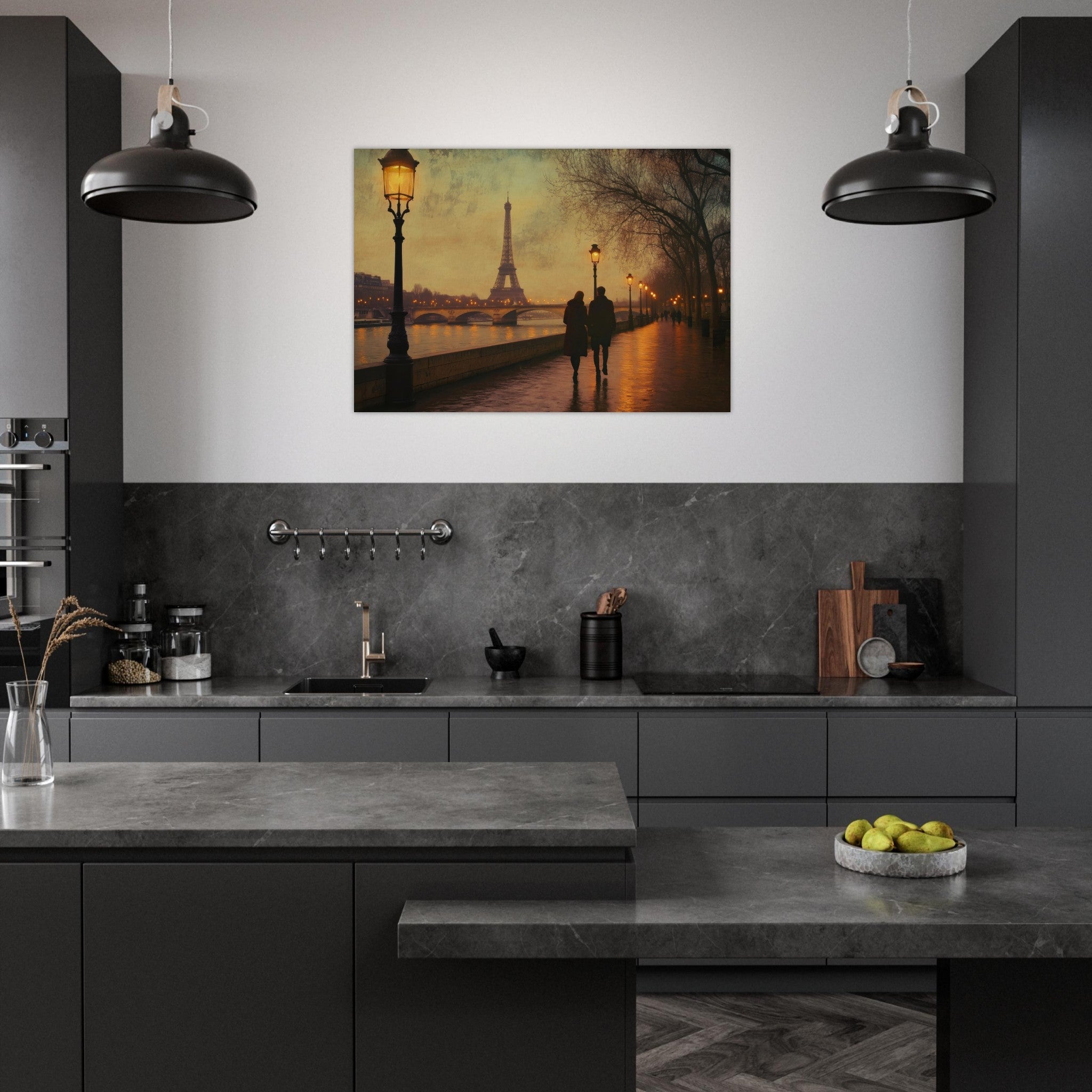 Aluminum Print Landscape - Evening Stroll Along the Seine A romantic river 2 - Shop Ai Art WebShop - Digital Art online Store