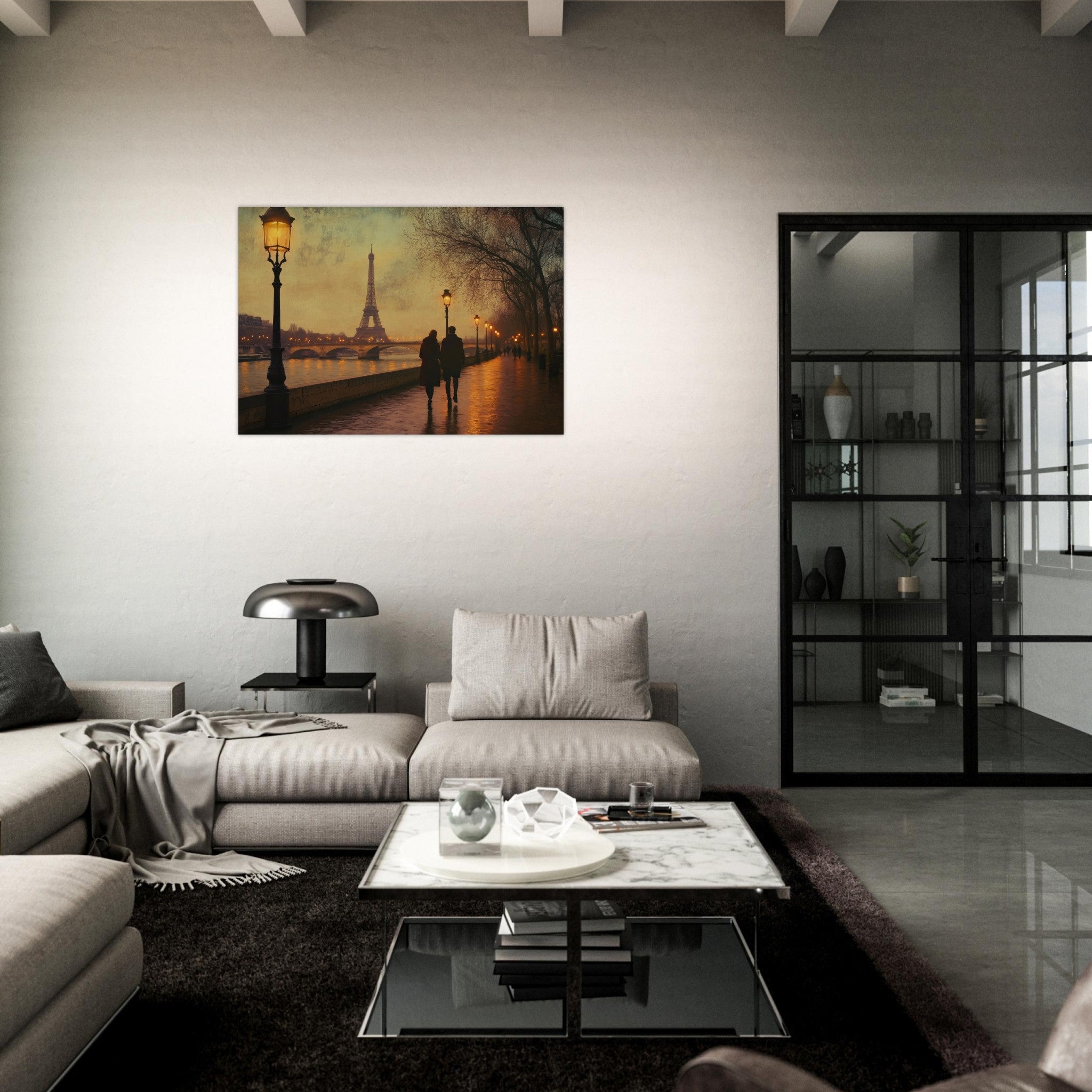 Aluminum Print Landscape - Evening Stroll Along the Seine A romantic river 2 - Shop Ai Art WebShop - Digital Art online Store