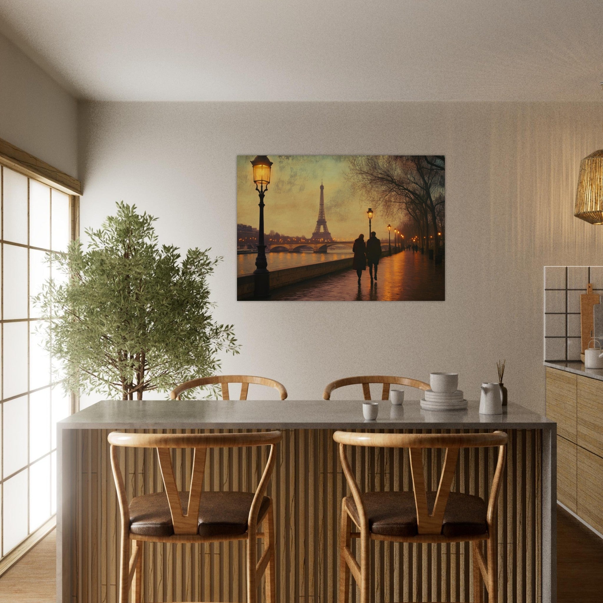Aluminum Print Landscape - Evening Stroll Along the Seine A romantic river 2 - Shop Ai Art WebShop - Digital Art online Store