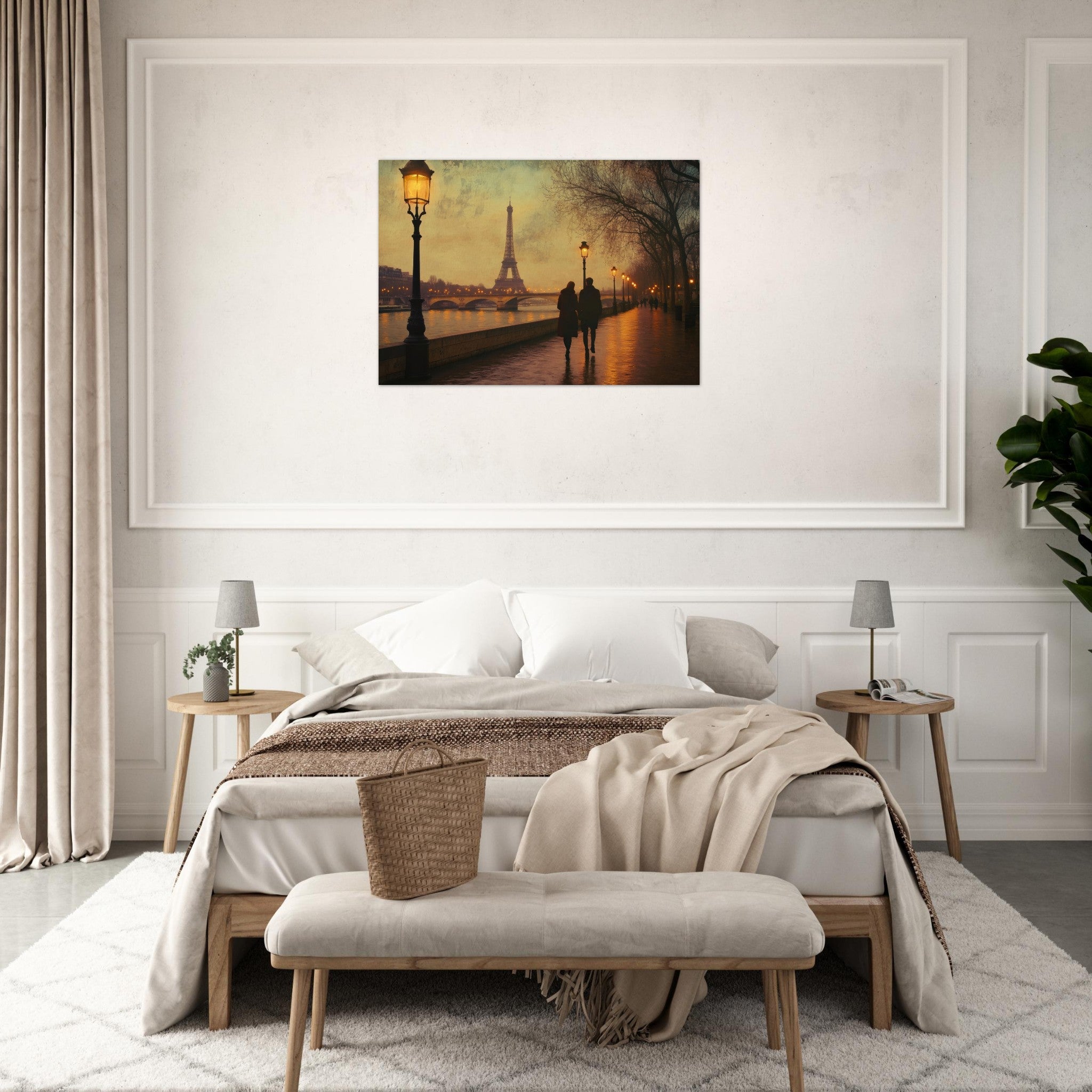 Aluminum Print Landscape - Evening Stroll Along the Seine A romantic river 2 - Shop Ai Art WebShop - Digital Art online Store