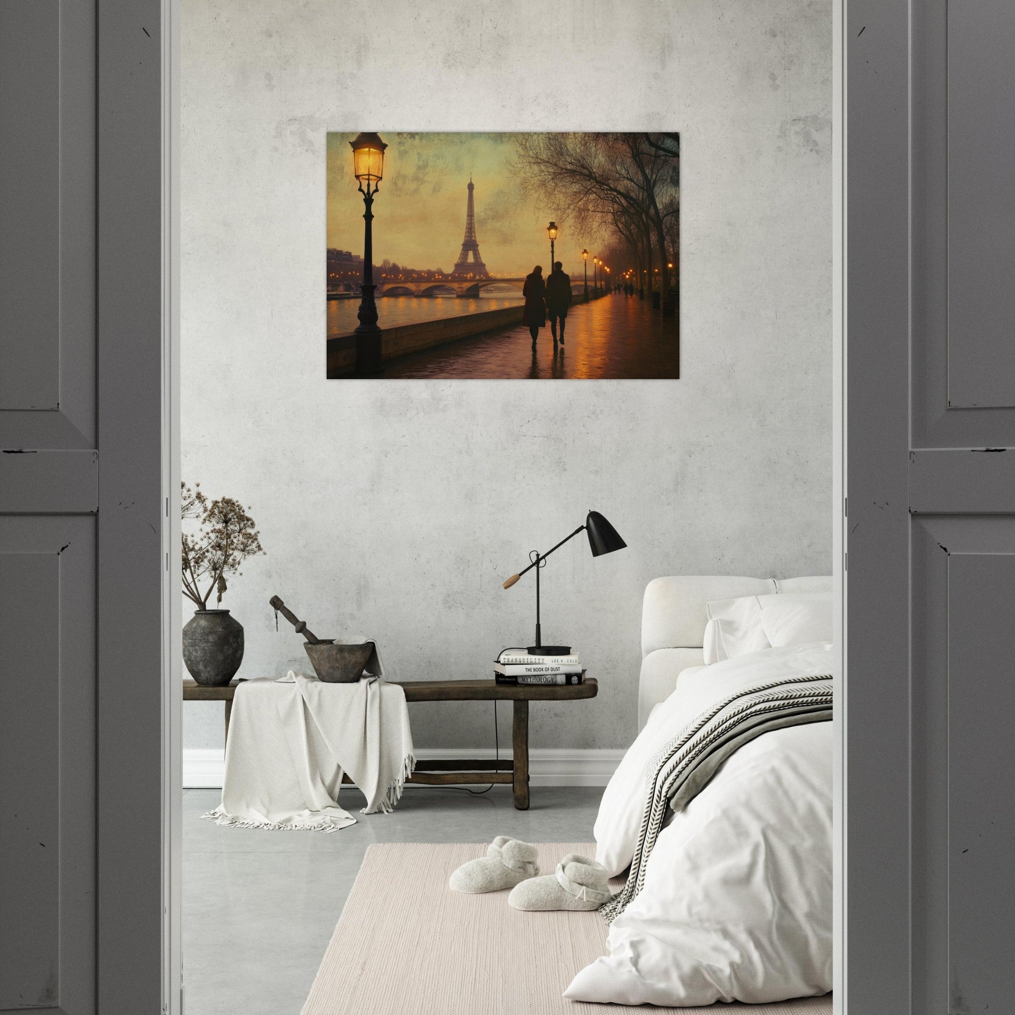 Aluminum Print Landscape - Evening Stroll Along the Seine A romantic river 2 - Shop Ai Art WebShop - Digital Art online Store