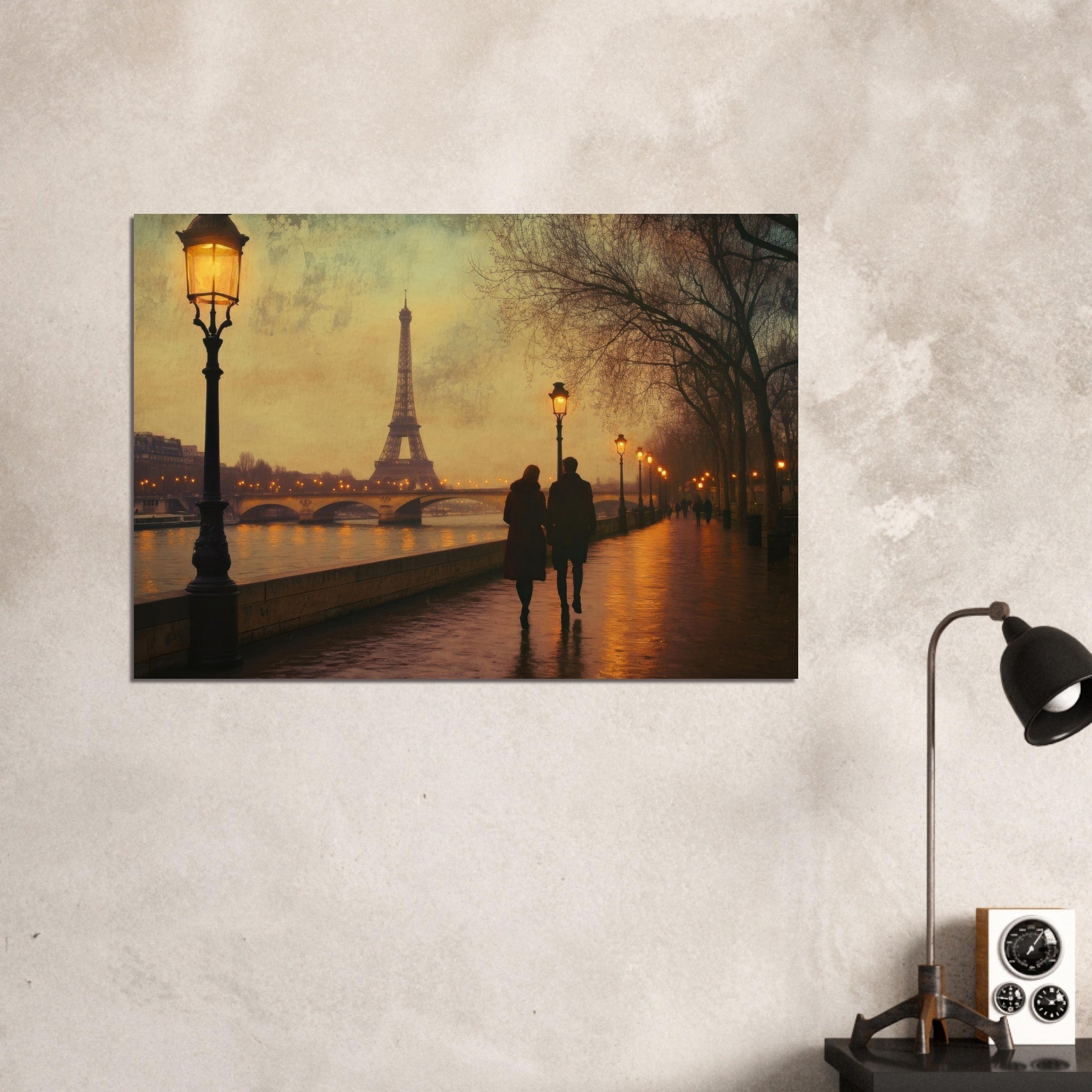 Aluminum Print Landscape - Evening Stroll Along the Seine A romantic river 2 - Shop Ai Art WebShop - Digital Art online Store