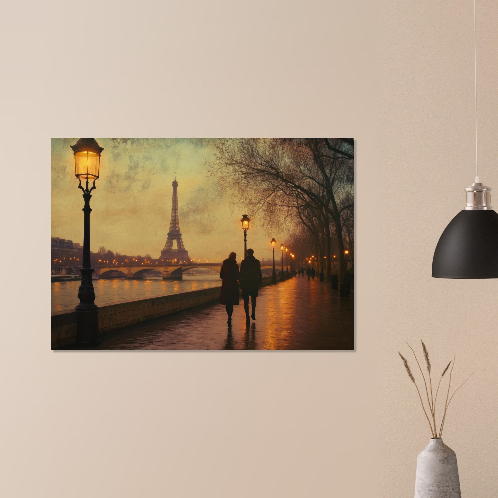 Aluminum Print Landscape - Evening Stroll Along the Seine A romantic river 2 - Shop Ai Art WebShop - Digital Art online Store