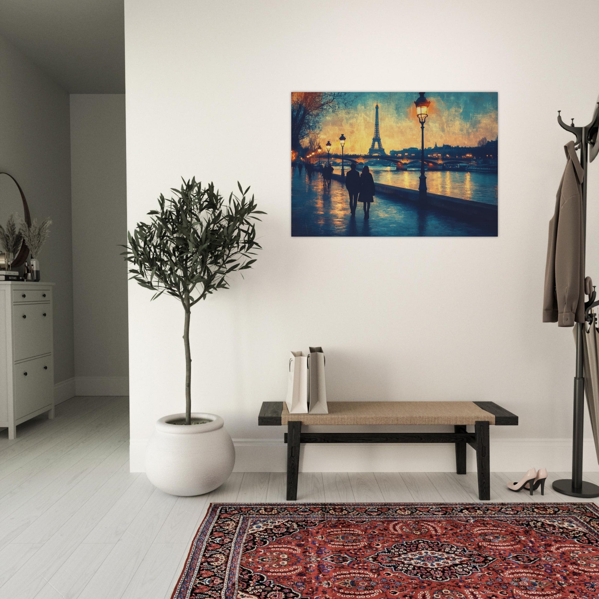Aluminum Print Landscape - Evening Stroll Along the Seine A romantic river 3 - Shop Ai Art WebShop - Digital Art online Store