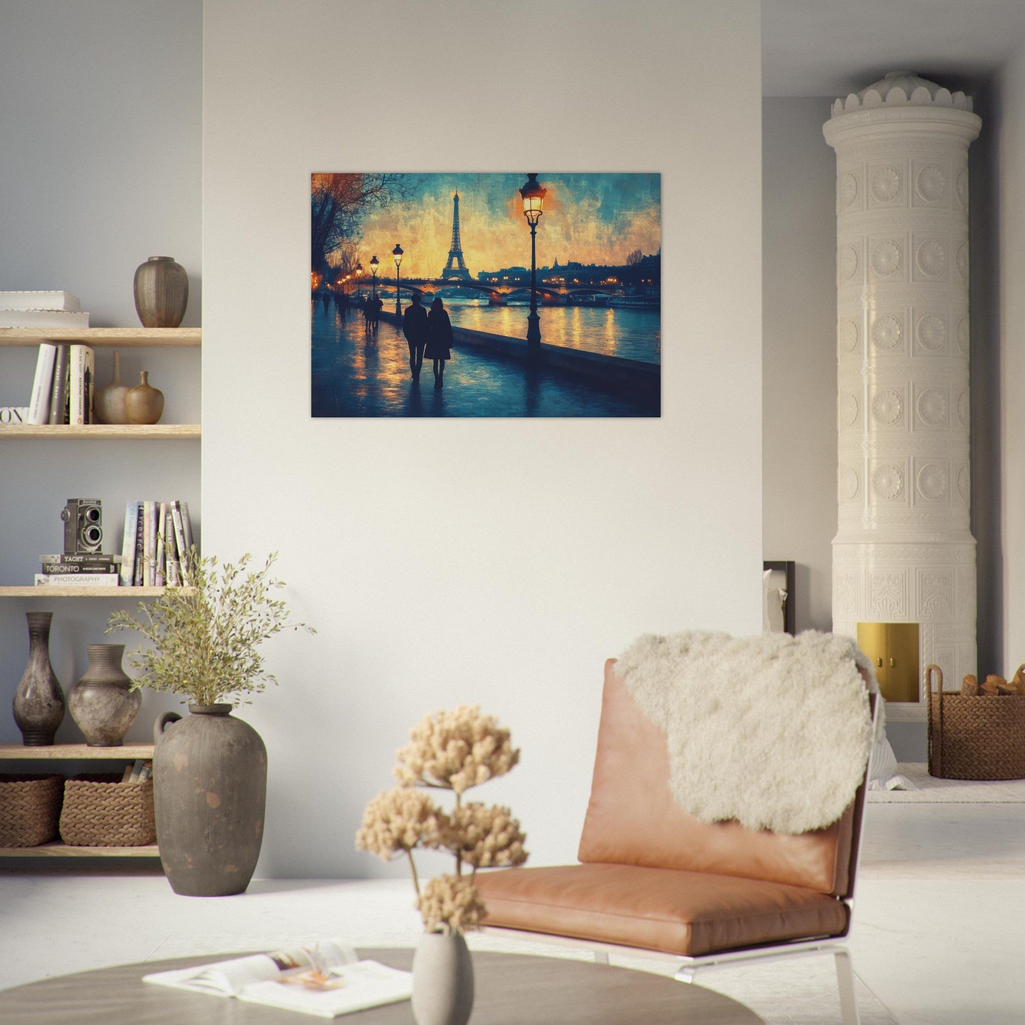 Aluminum Print Landscape - Evening Stroll Along the Seine A romantic river 3 - Shop Ai Art WebShop - Digital Art online Store