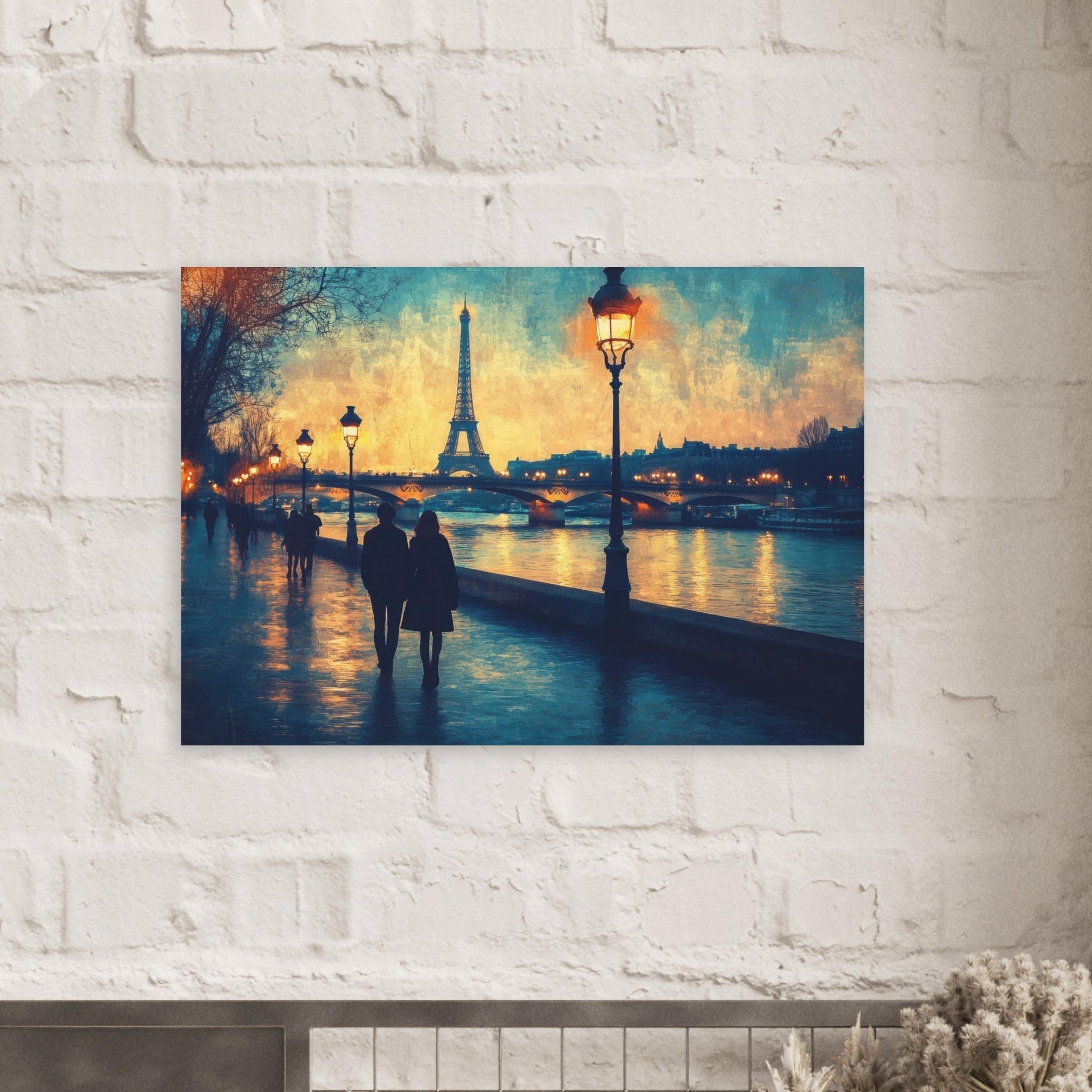 Aluminum Print Landscape - Evening Stroll Along the Seine A romantic river 3 - Shop Ai Art WebShop - Digital Art online Store