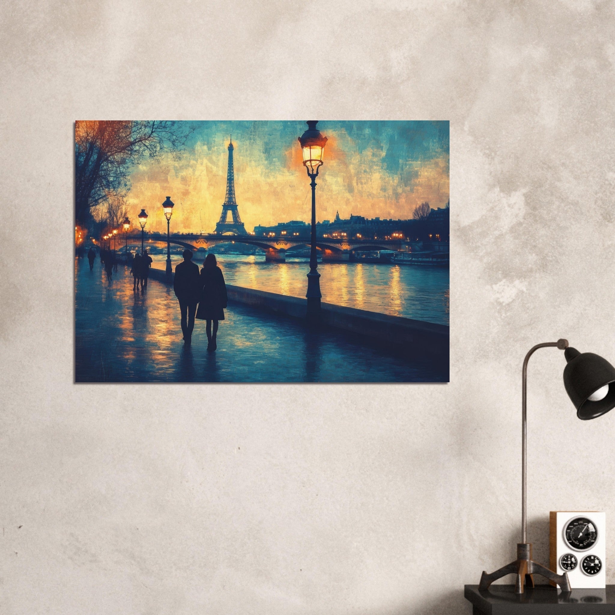 Aluminum Print Landscape - Evening Stroll Along the Seine A romantic river 3 - Shop Ai Art WebShop - Digital Art online Store