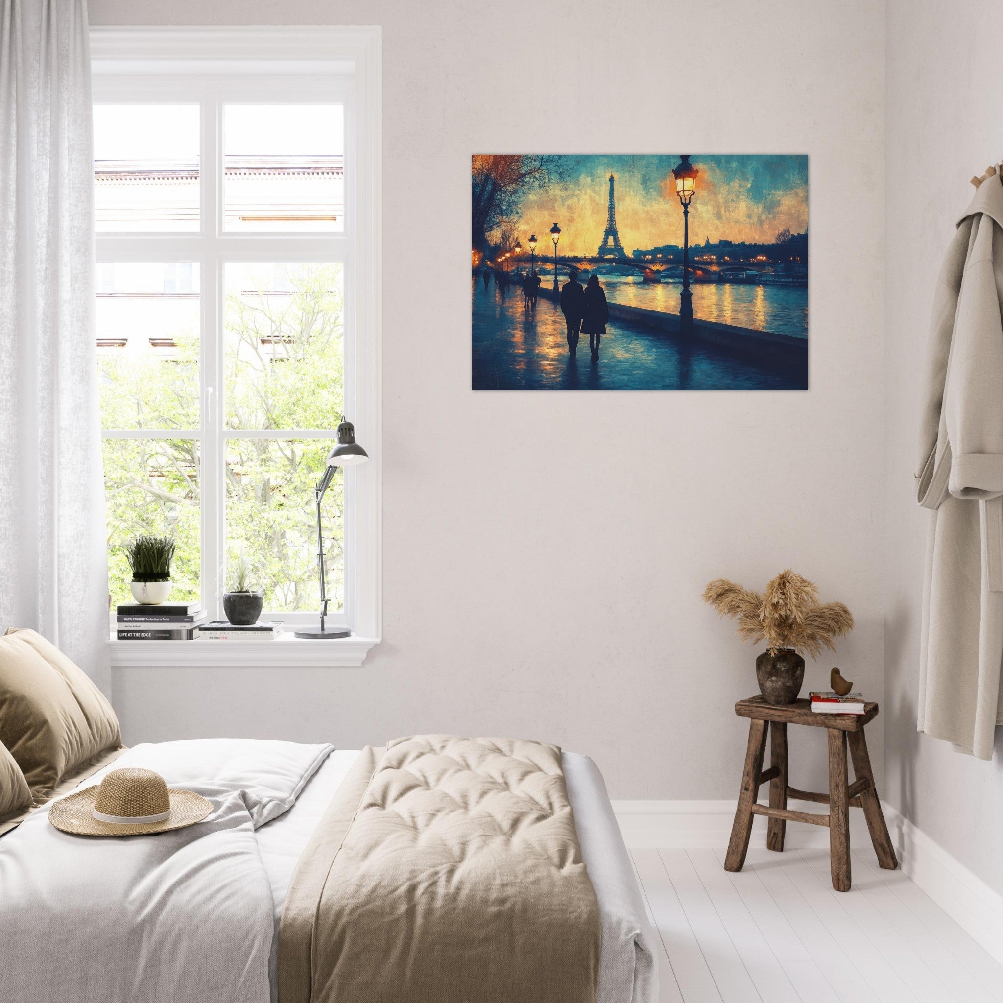 Aluminum Print Landscape - Evening Stroll Along the Seine A romantic river 3 - Shop Ai Art WebShop - Digital Art online Store