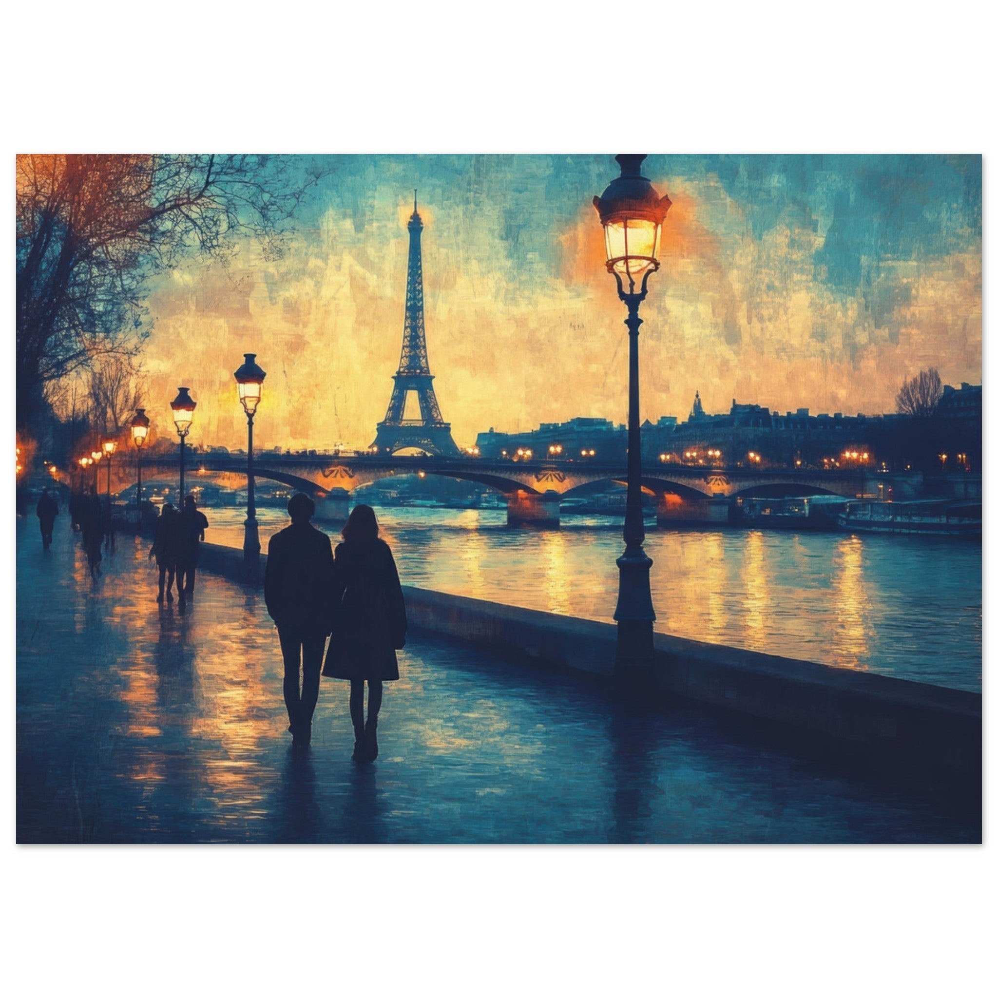 Aluminum Print Landscape - Evening Stroll Along the Seine A romantic river 3 - Shop Ai Art WebShop - Digital Art online Store