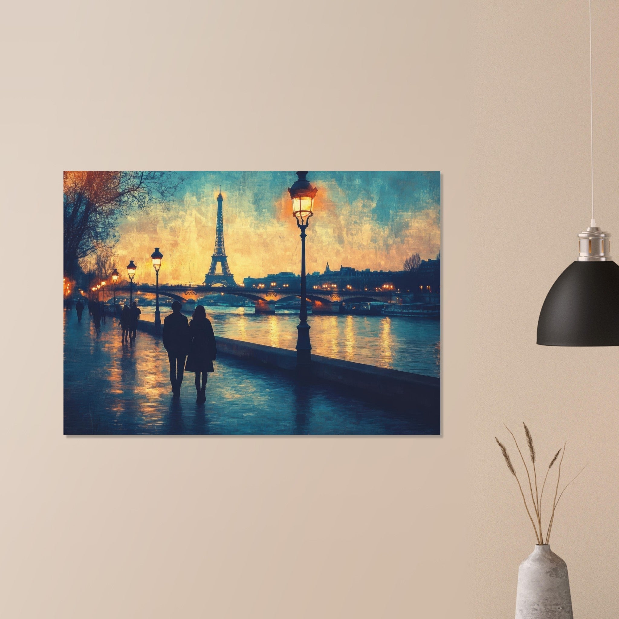 Aluminum Print Landscape - Evening Stroll Along the Seine A romantic river 3 - Shop Ai Art WebShop - Digital Art online Store